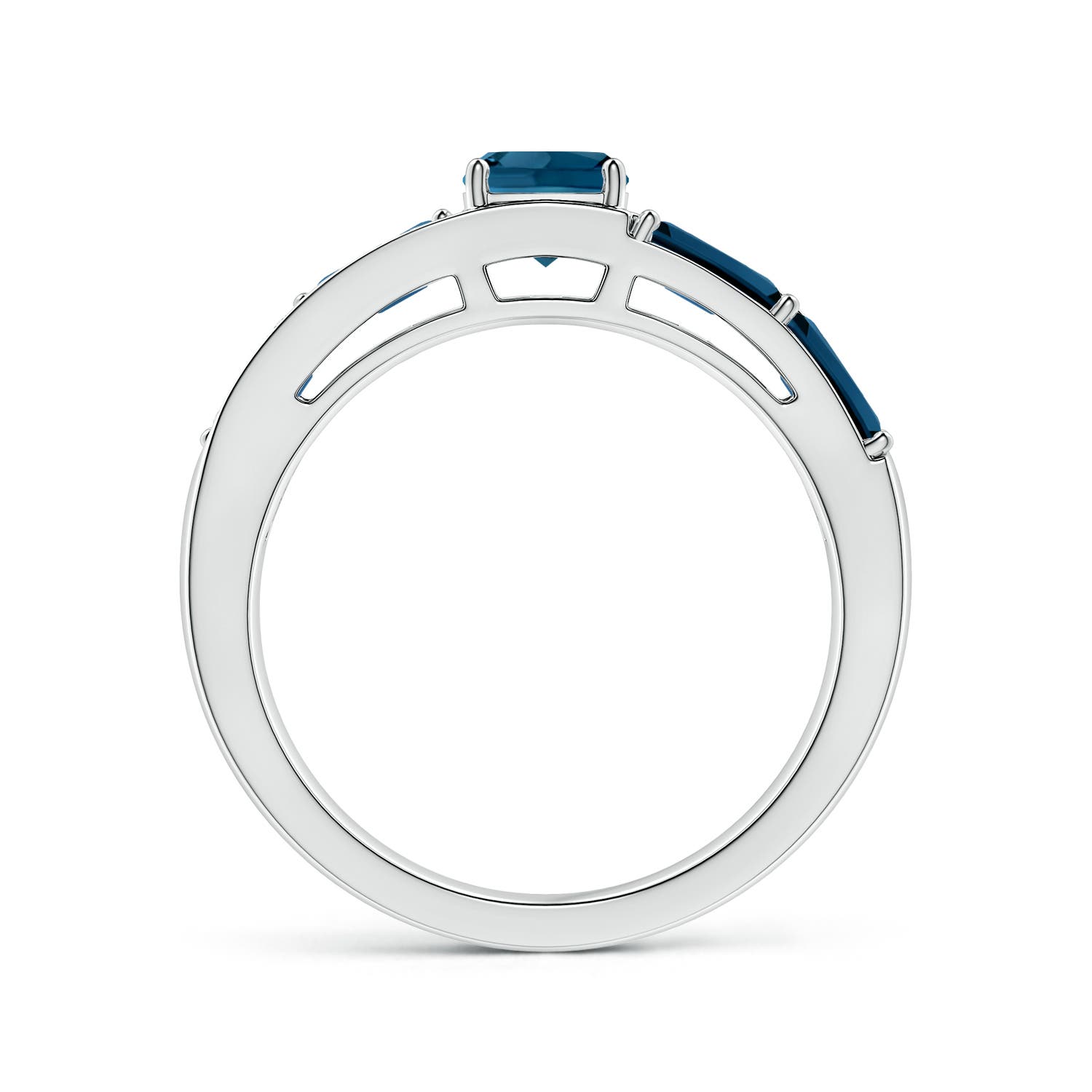 5mm AAAA Lee Harris x Angara Cushion London Blue Topaz Modern Art Deco Inspired Double Side Stone Shank Ring in White Gold