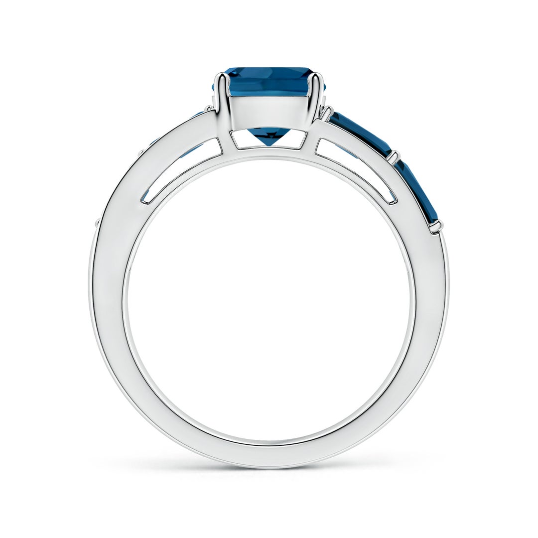 7mm AAA Lee Harris x Angara Cushion London Blue Topaz Modern Art Deco Inspired Double Side Stone Shank Ring in White Gold - side 4