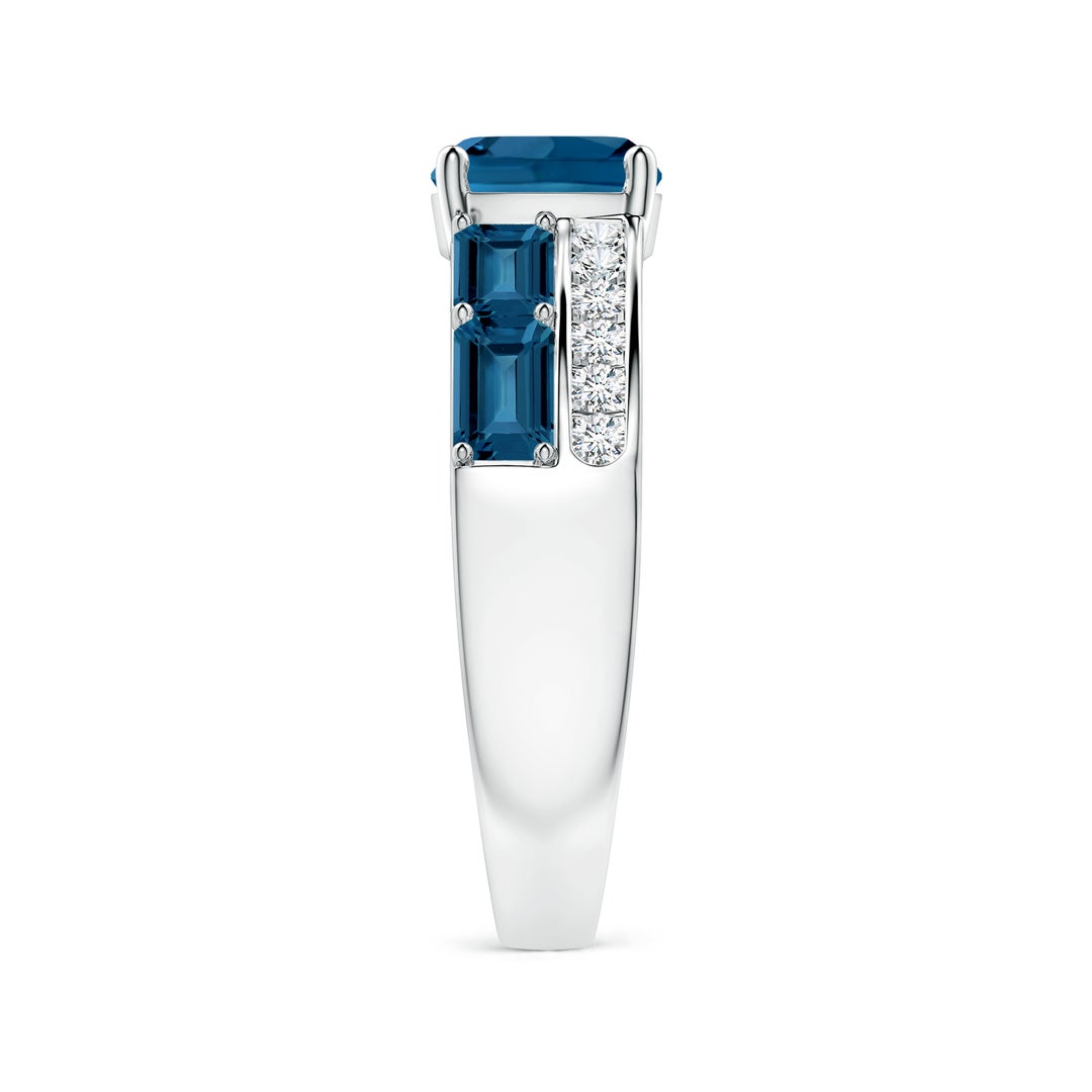7mm AAA Lee Harris x Angara Cushion London Blue Topaz Modern Art Deco Inspired Double Side Stone Shank Ring in White Gold - side 5
