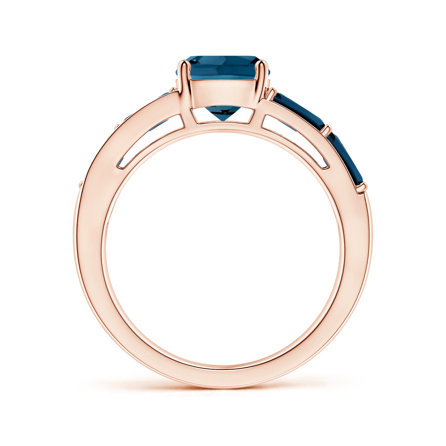 7mm AAAA Lee Harris x Angara Cushion London Blue Topaz Modern Art Deco Inspired Double Side Stone Shank Ring in 18K Rose Gold