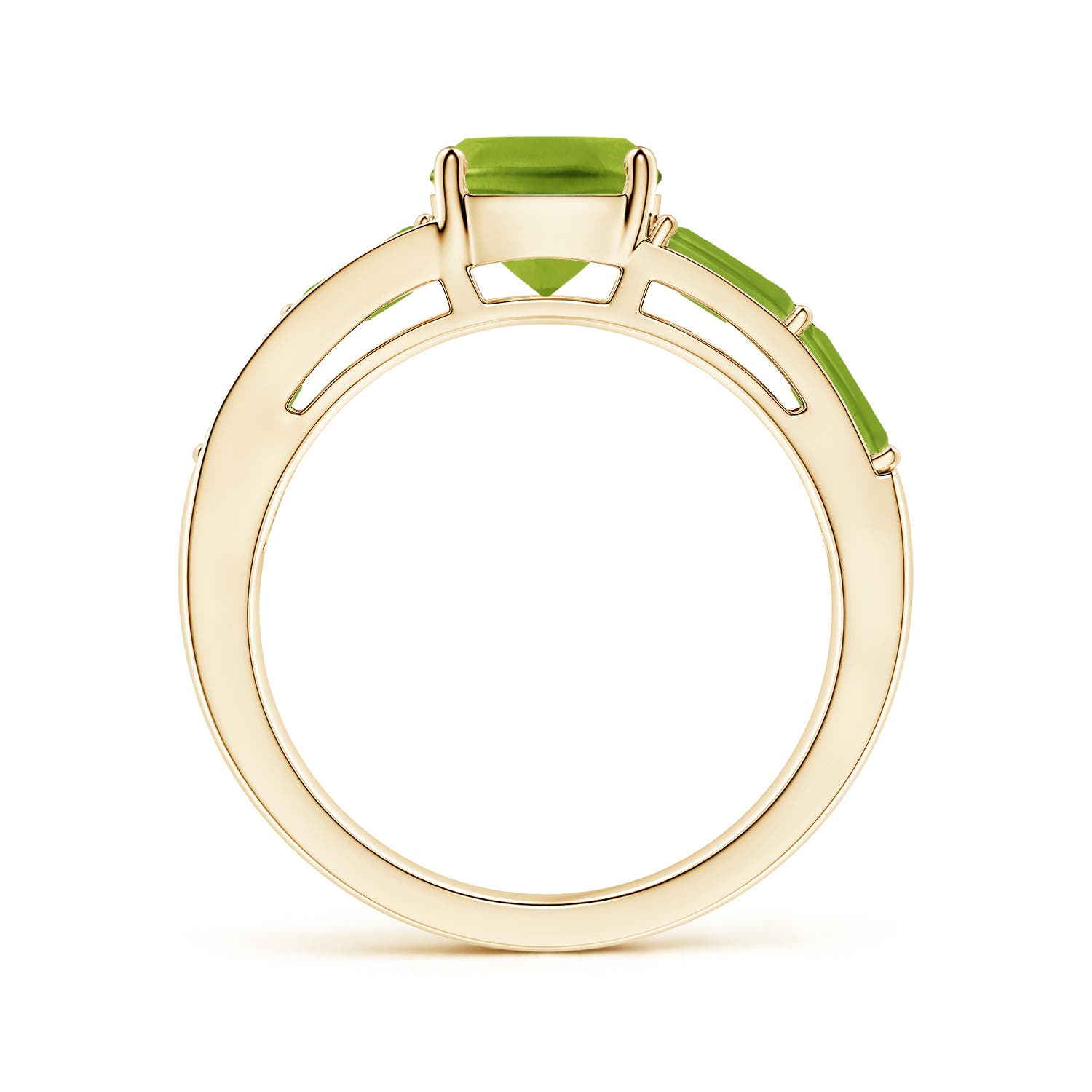 7mm AAA Lee Harris x Angara Cushion Peridot Modern Art Deco Inspired Double Side Stone Shank Ring in Yellow Gold - side 3