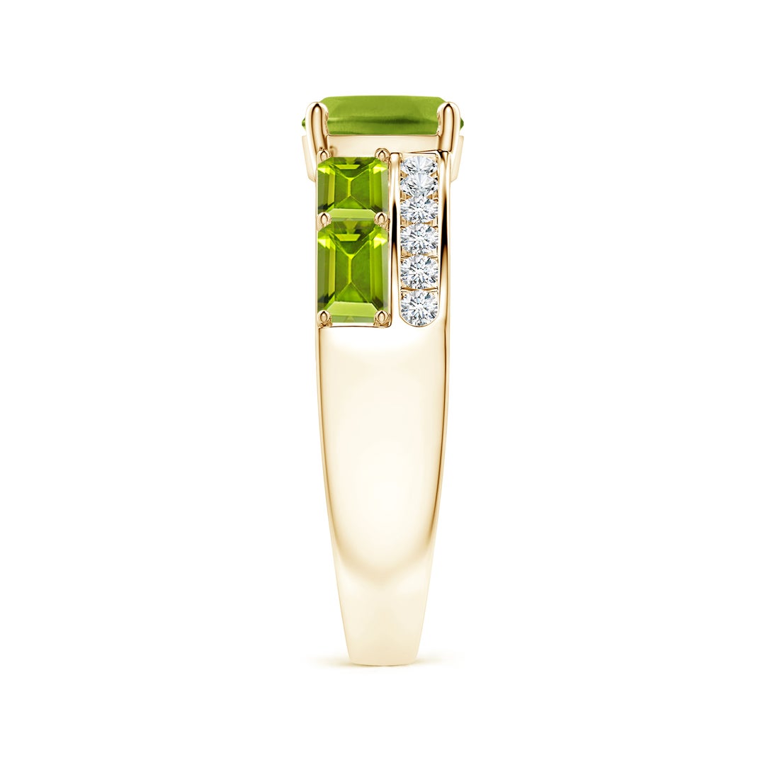 7mm AAA Lee Harris x Angara Cushion Peridot Modern Art Deco Inspired Double Side Stone Shank Ring in Yellow Gold - side 5