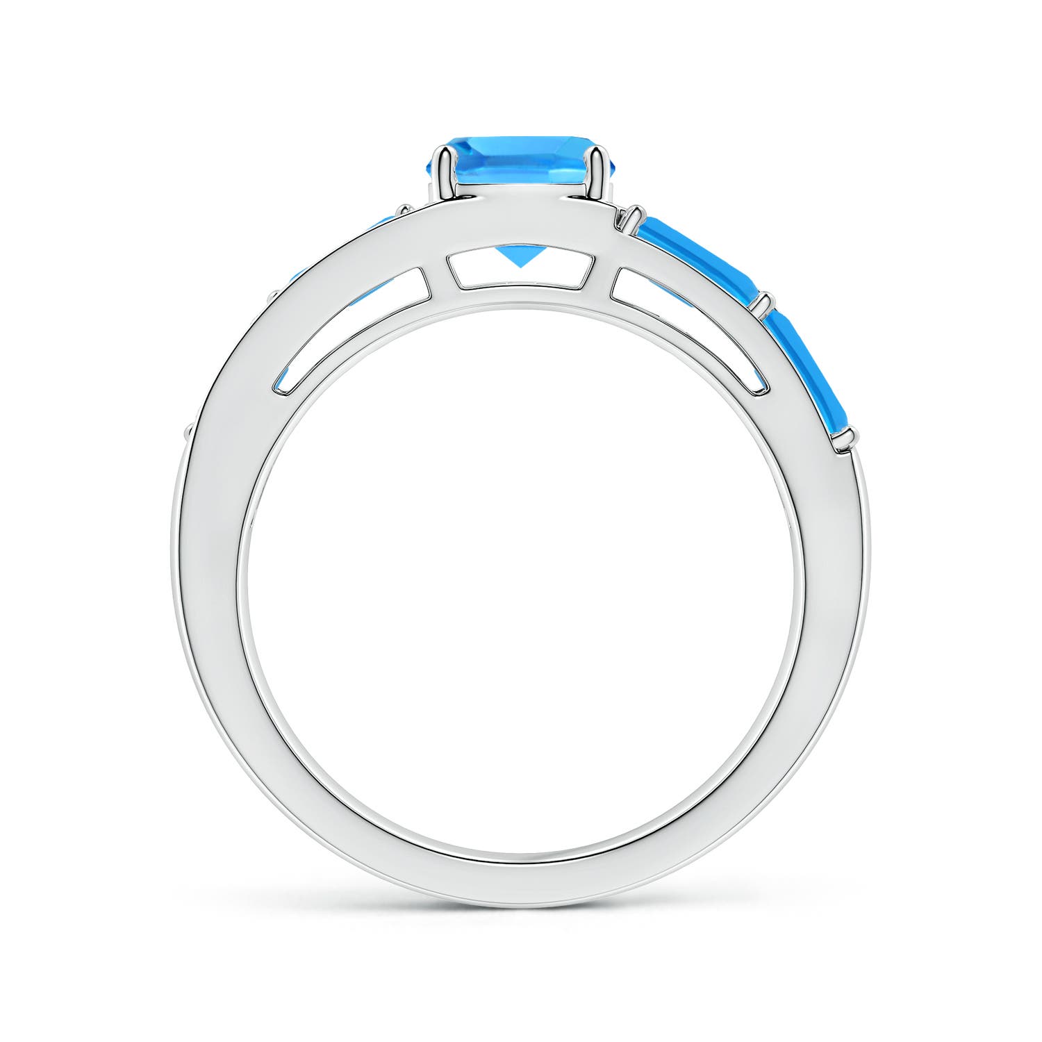 6mm AAAA Lee Harris x Angara Cushion Swiss Blue Topaz Modern Art Deco Inspired Double Side Stone Shank Ring in P950 Platinum