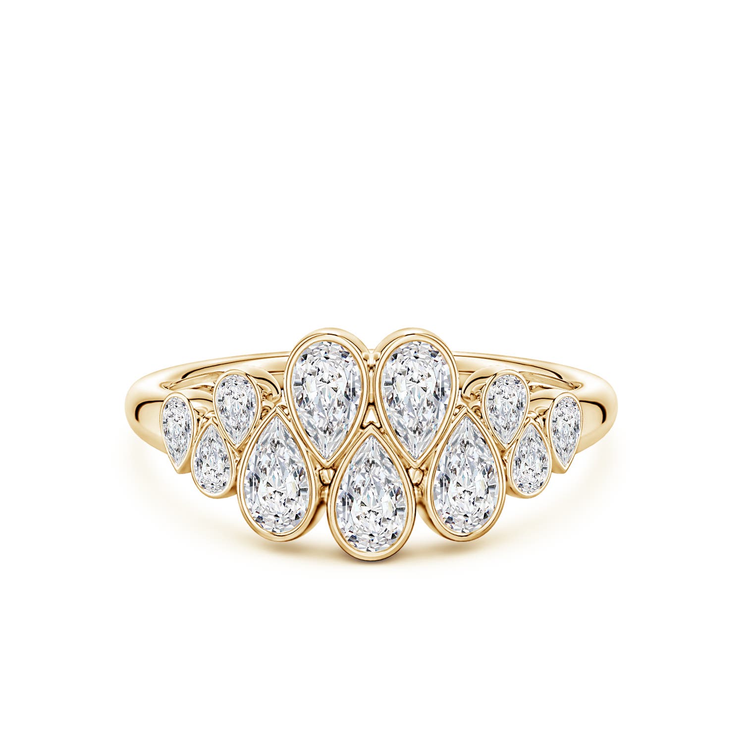 5x3mm HSI2 Bezel-Set Pear Diamond Cluster Half Eternity Ring in Yellow Gold