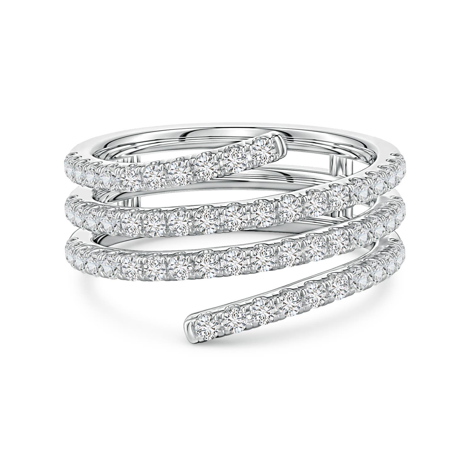 1.5mm HSI2 U-Pavé Diamond Triple-Wrap Coil Ring in 18K White Gold