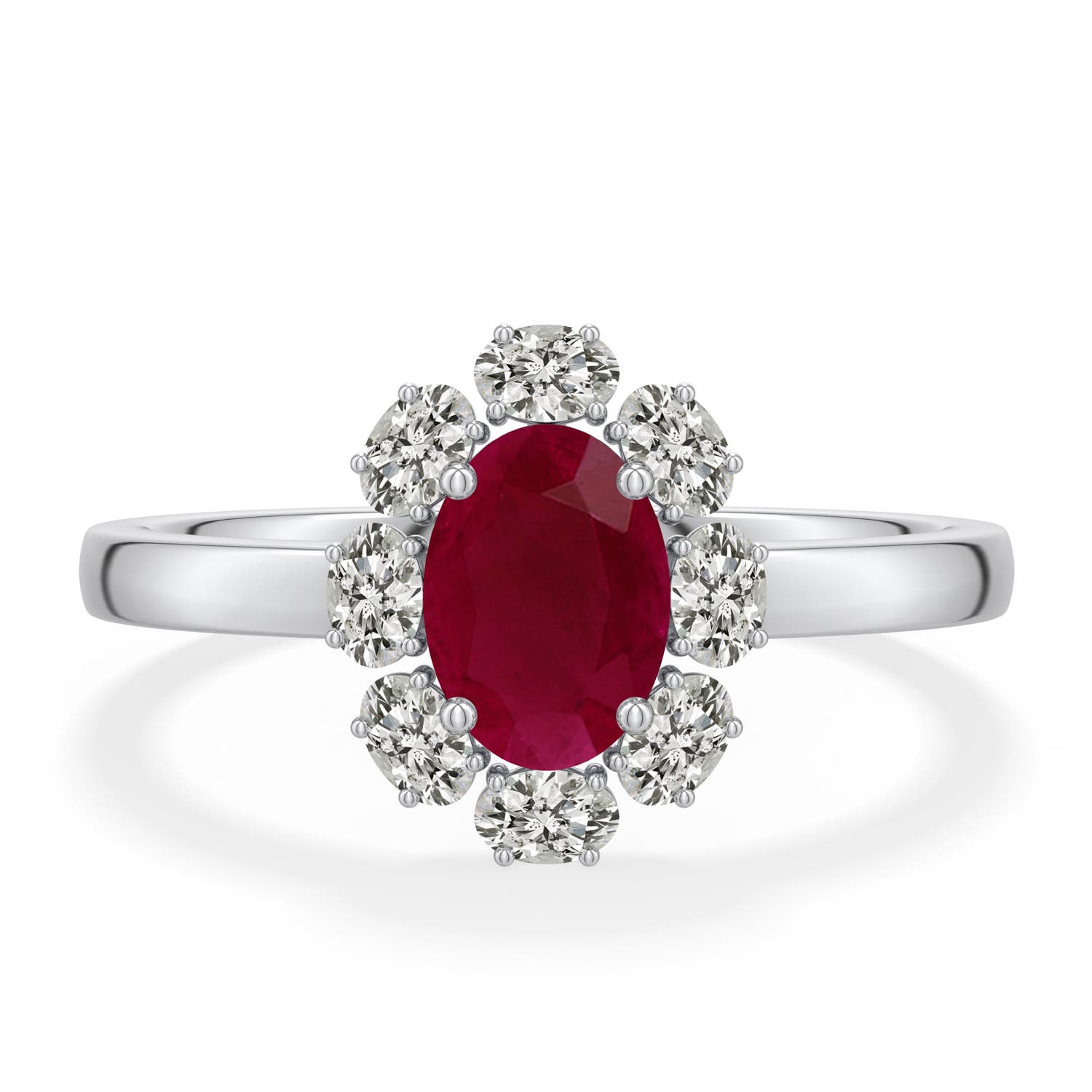 Angara 1.48 Ctw Oval Ruby Halo Ring In Platinum/dark Red