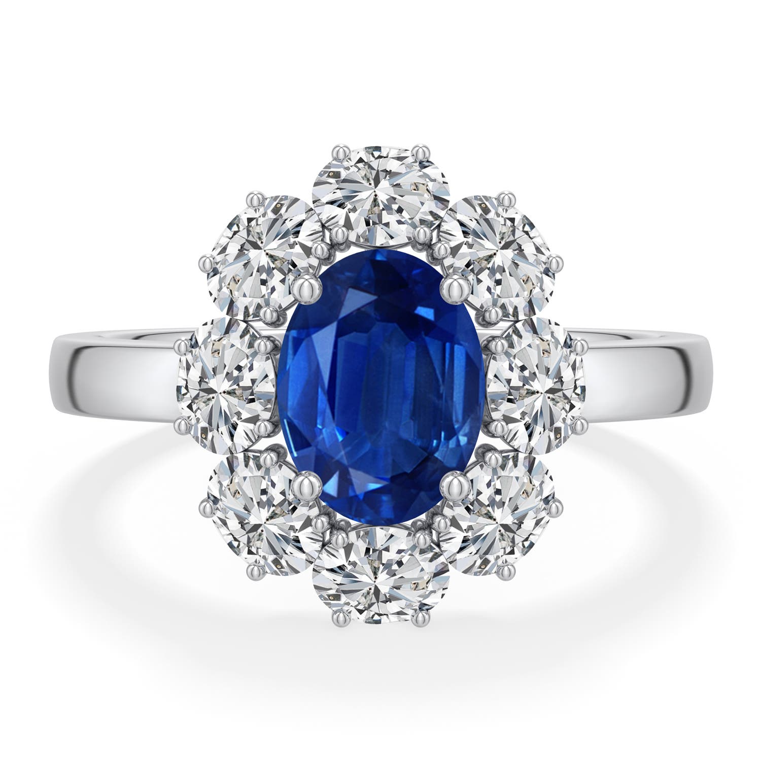 8x6mm AAA Oval Blue Sapphire Halo Ring in White Gold - main