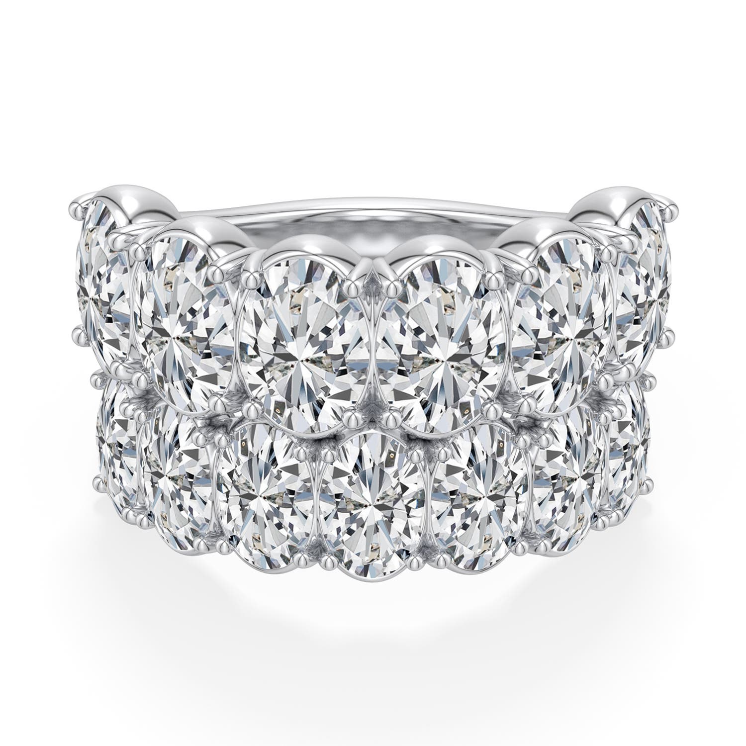 7x5mm HSI2 Double-Row Oval Diamond Cocktail Ring in White Gold - main