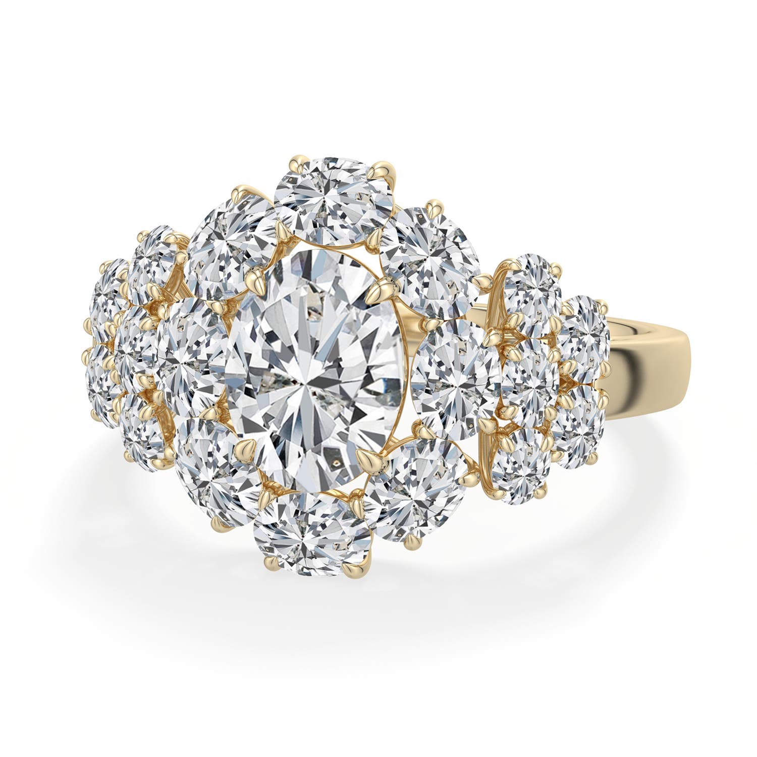 8x6mm HSI2 Oval Diamond Cluster Halo Cocktail Ring in Yellow Gold - main