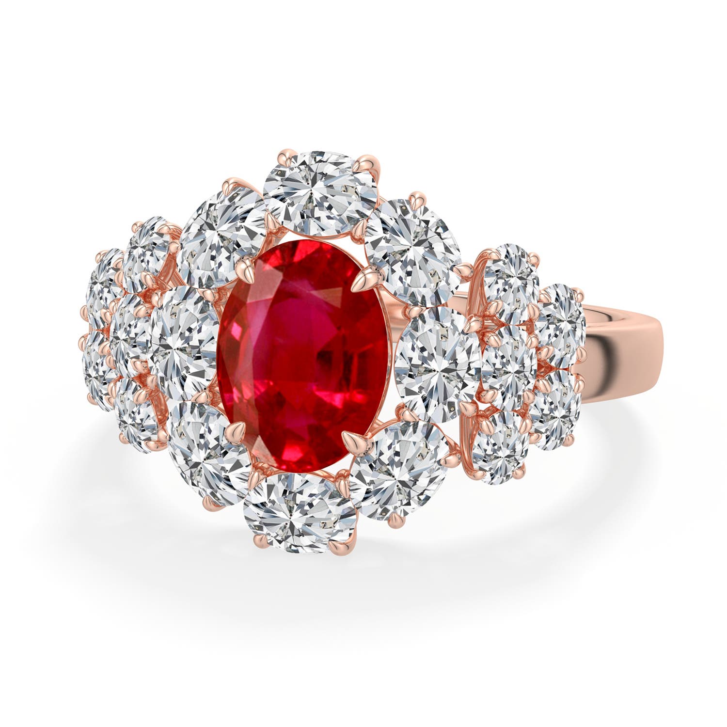 8x6mm AAA Oval Ruby Cluster Halo Cocktail Ring in Rose Gold - main