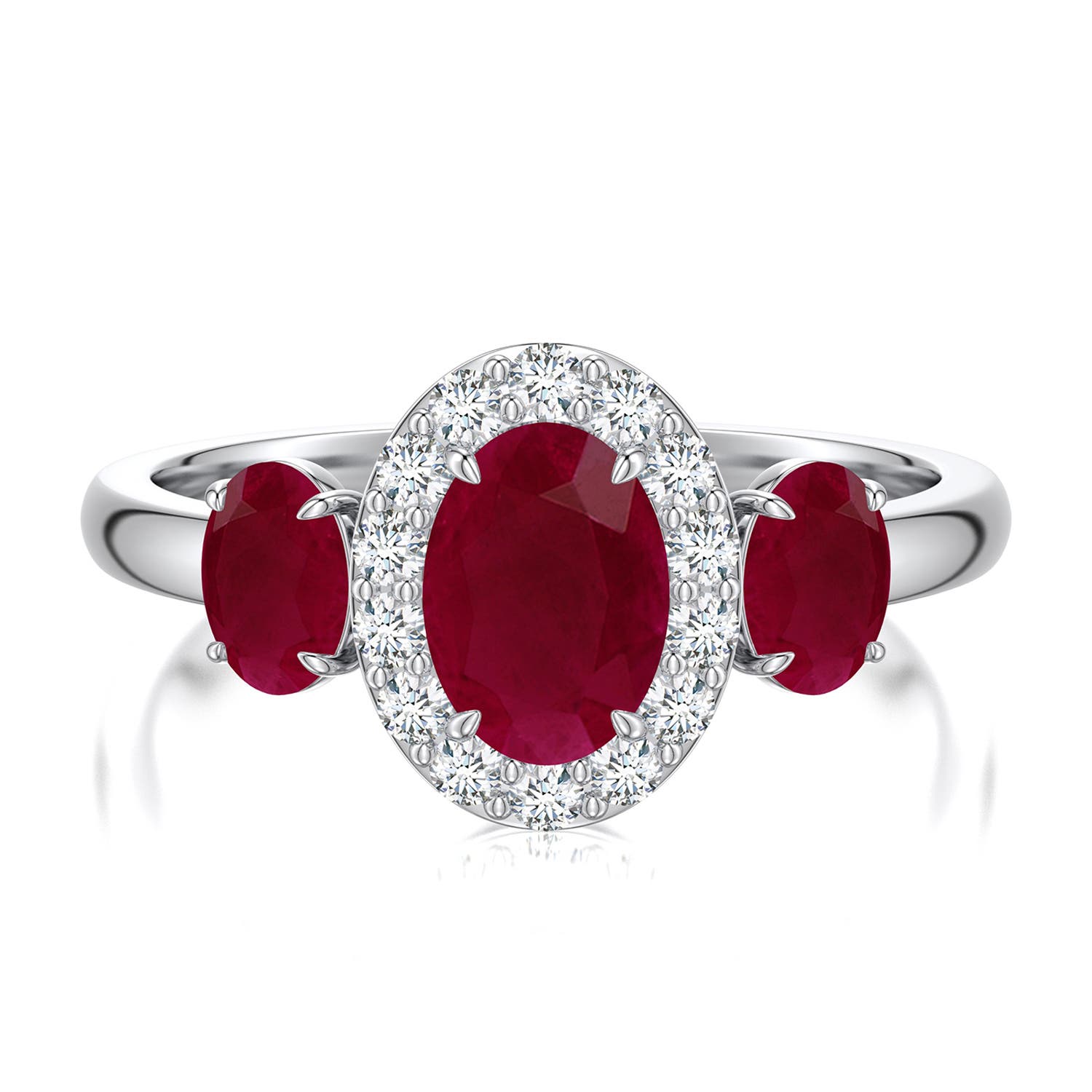 Angara 2.0 Ctw Claw Prong Oval Ruby Halo Three-stone Ring