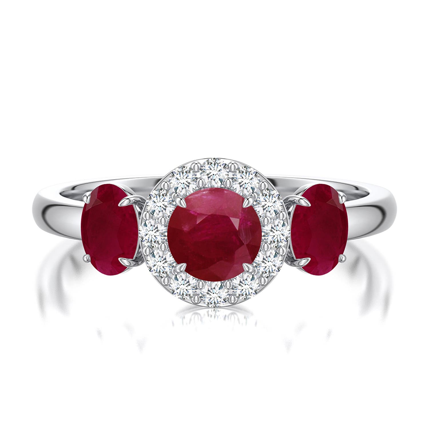 Angara 1.57 Ctw Round And Oval Ruby Halo Three-stone Ring