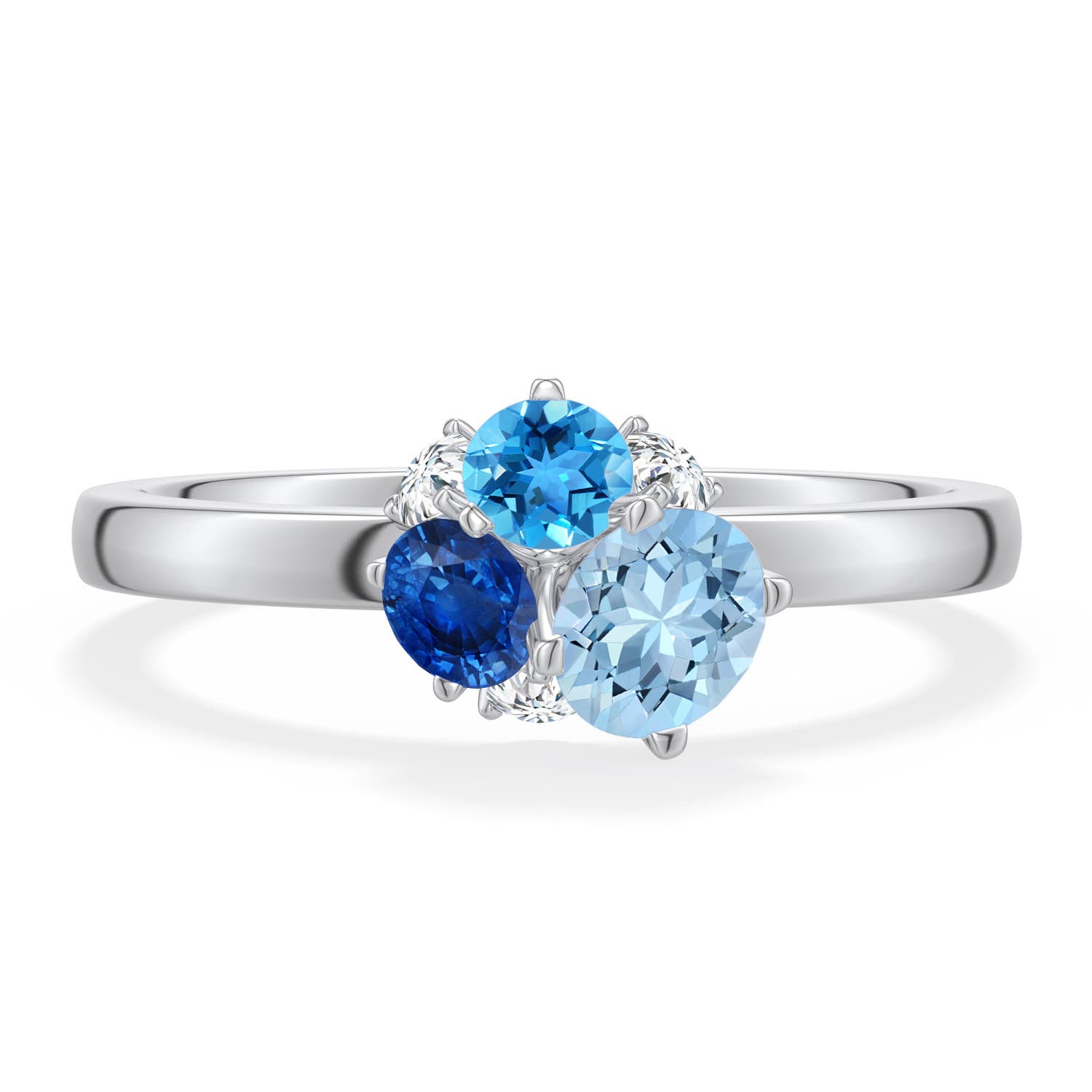 5mm AAA Prong-Set Round Multi-Gemstone Ring in White Gold - main