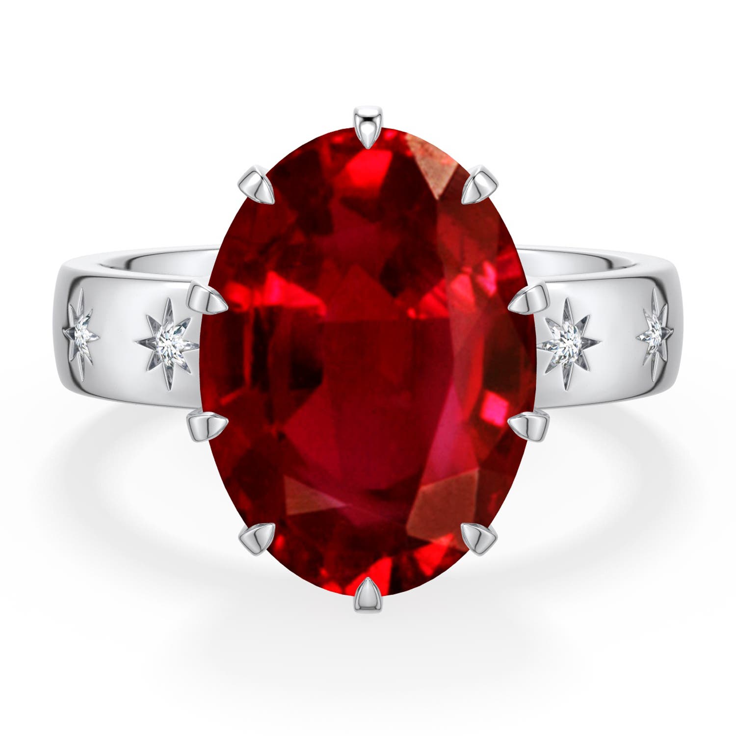 Angara 7.3 CTW Oval Ruby Starburst Engagement Ring in 18K White Gold
