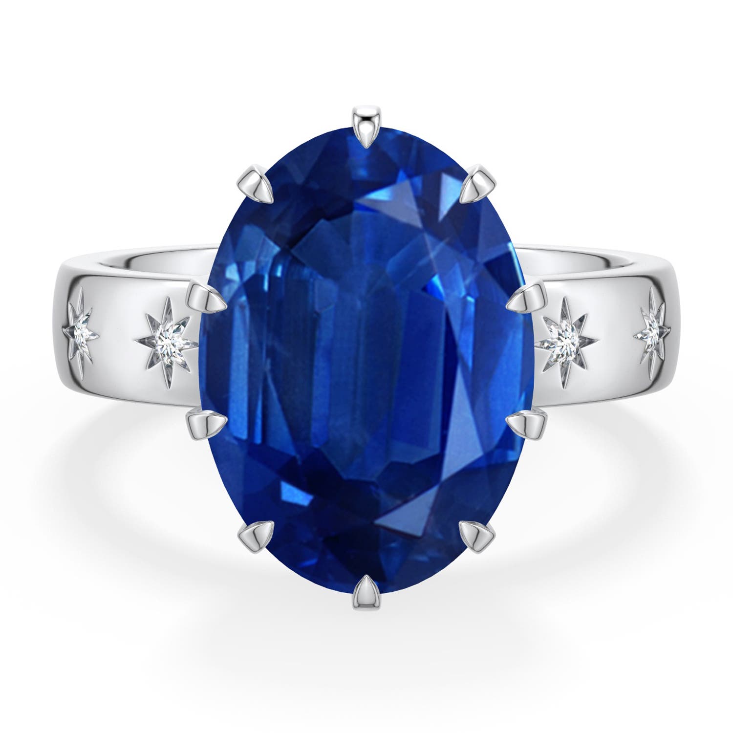Angara 6.8 CTW Oval Blue Sapphire Starburst Engagement Ring in 14K White Gold
