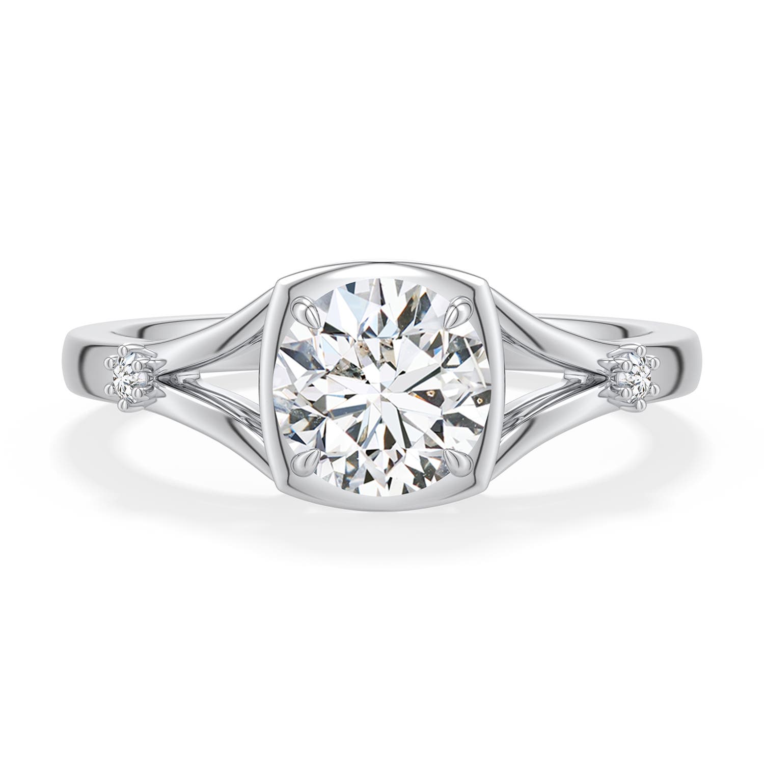 6.4mm HSI2 Round Diamond Split Shank Engagement Ring in 18K White Gold - main