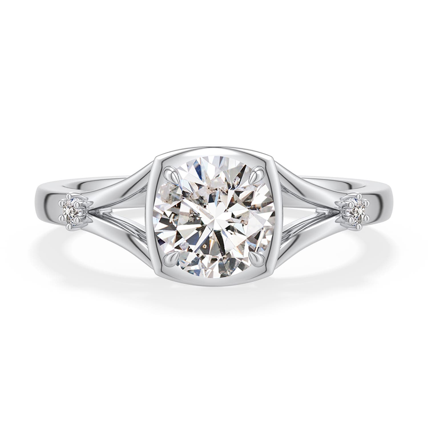 6.4mm IJI1I2 Round Diamond Split Shank Engagement Ring in 18K White Gold - main