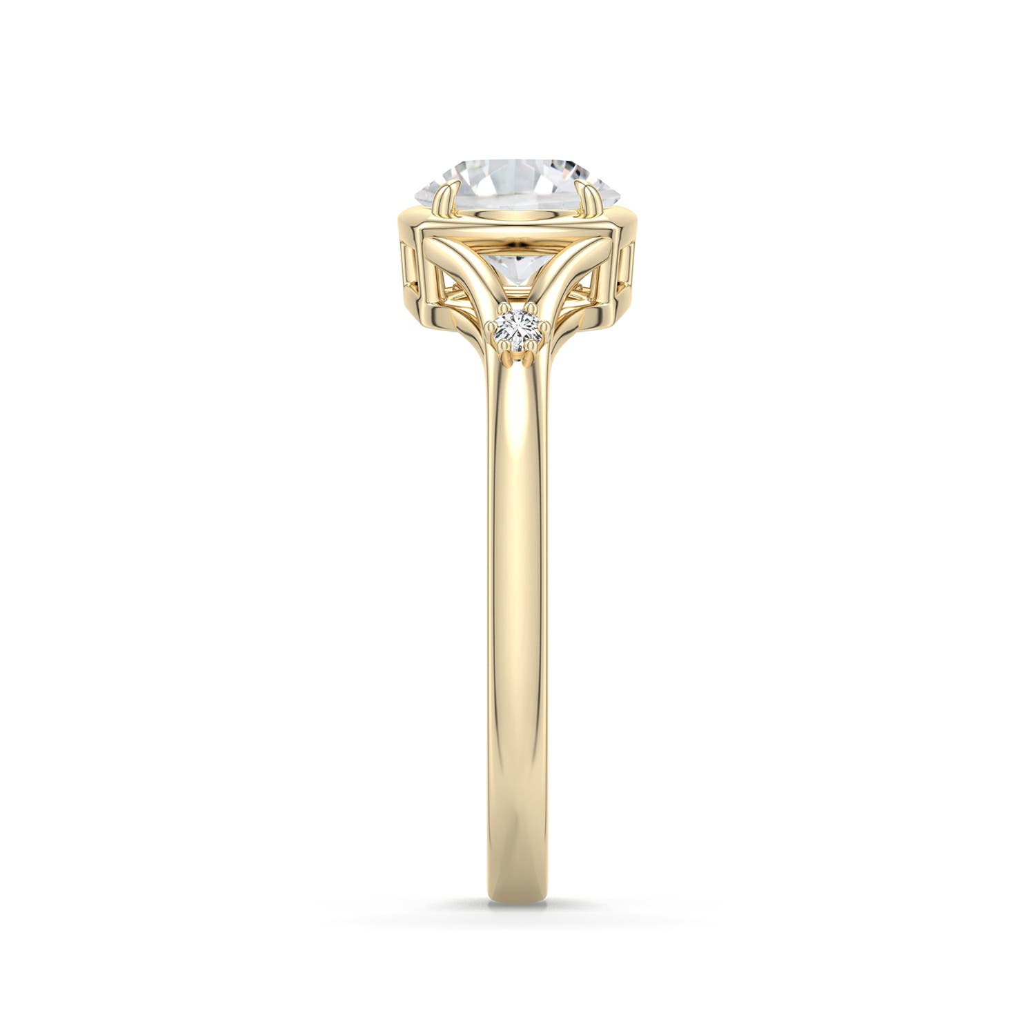 6.4mm HSI2 Round Diamond Split Shank Engagement Ring in Yellow Gold - side 2 - side 3