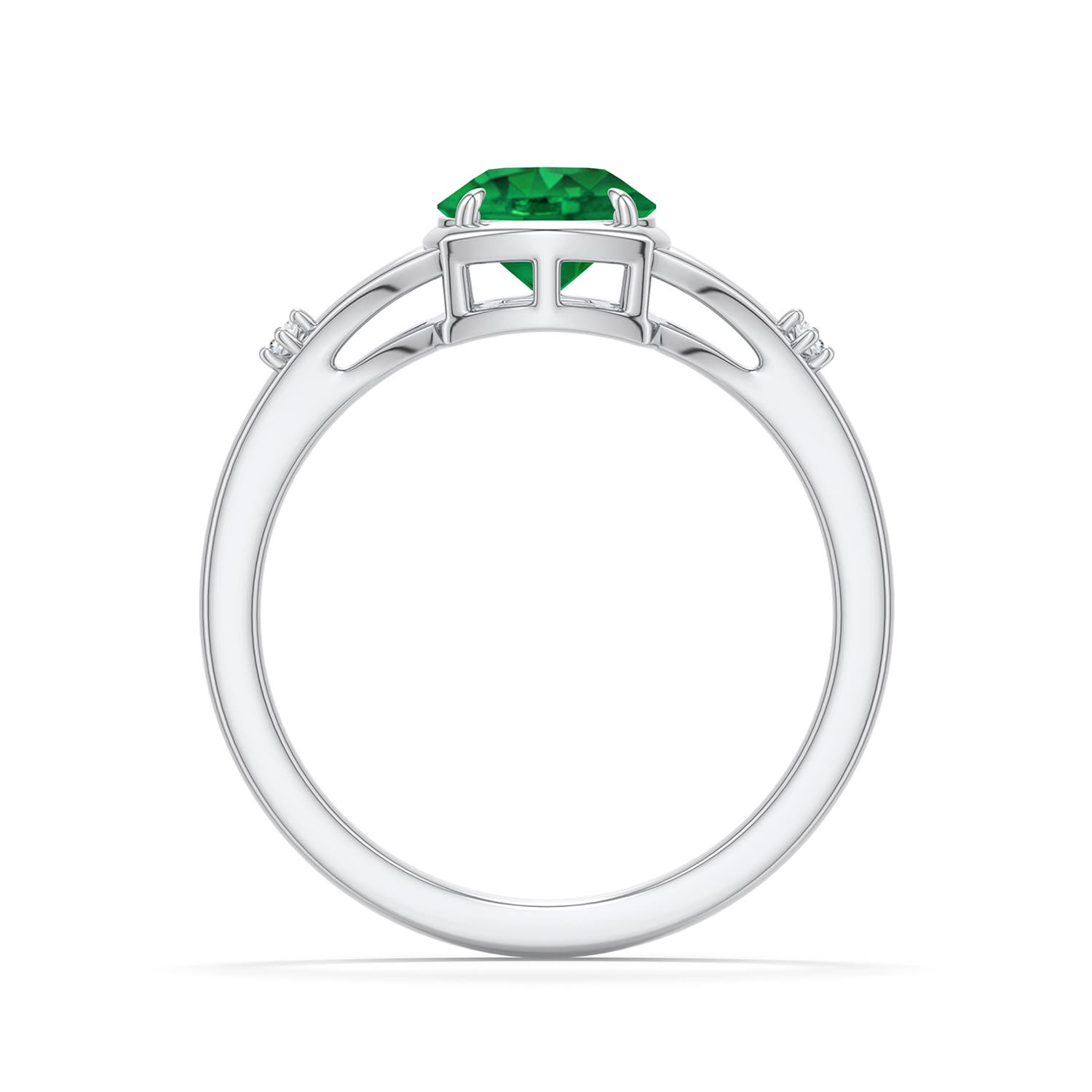 6.5mm AAA Round Emerald Split Shank Engagement Ring in White Gold - side 1