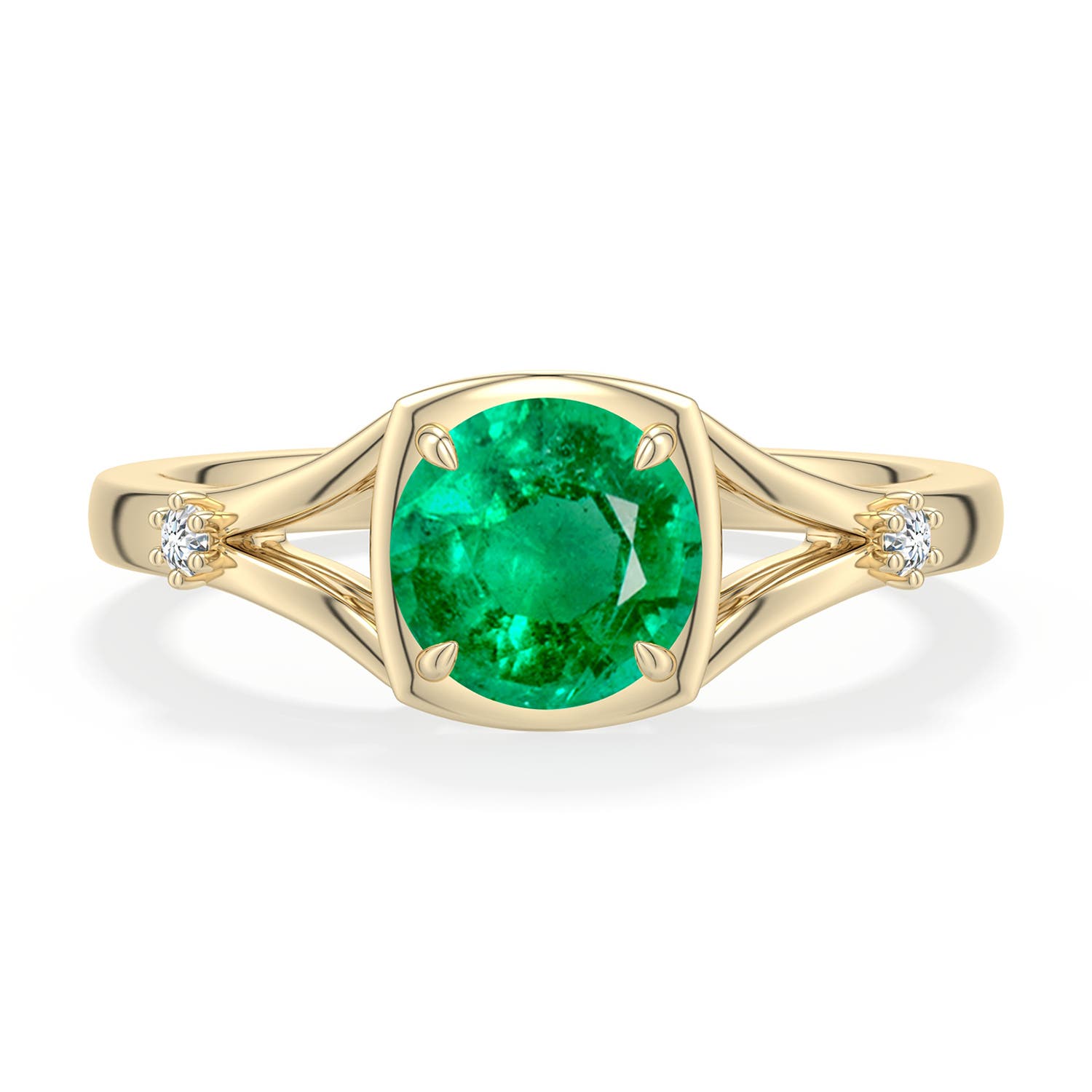 6.5mm AAA Round Emerald Split Shank Engagement Ring in Yellow Gold - main