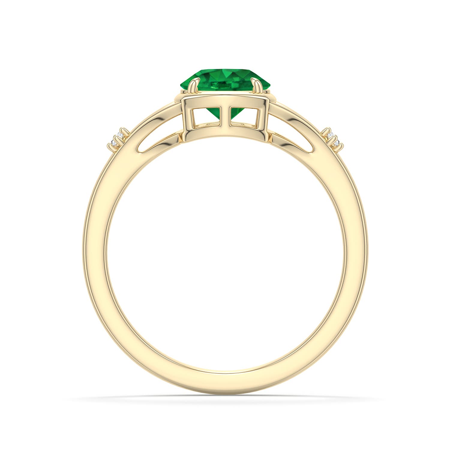 6.5mm AAA Round Emerald Split Shank Engagement Ring in Yellow Gold - side 1