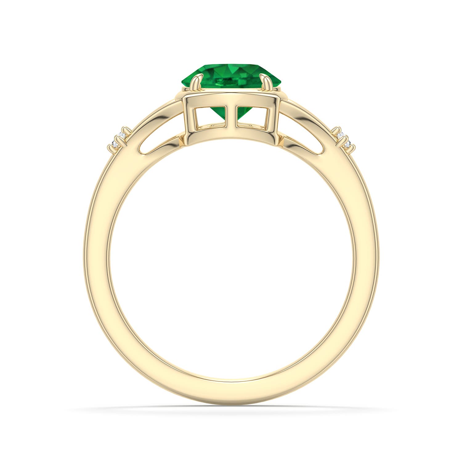 7mm AAA Round Emerald Split Shank Engagement Ring in Yellow Gold - side 1 - side 2