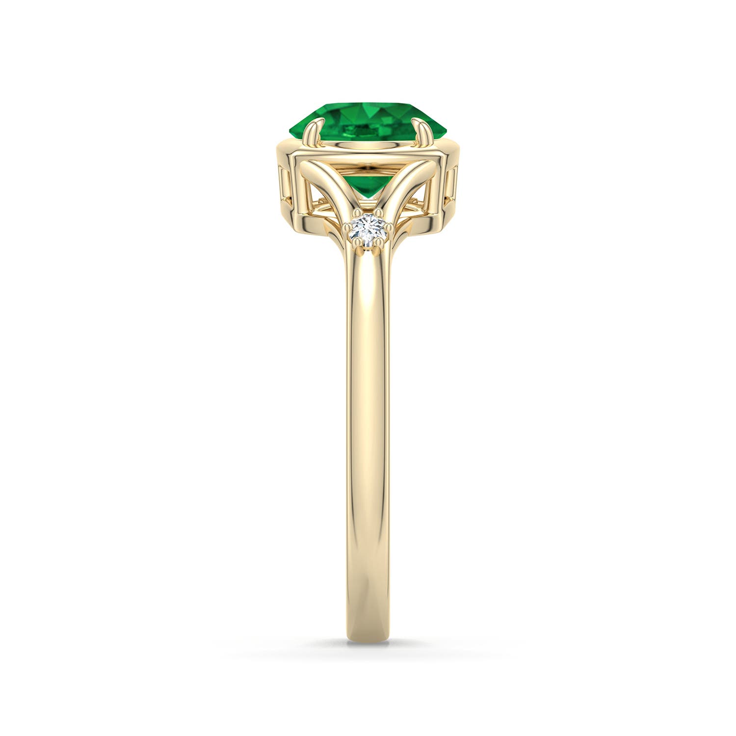 7mm AAA Round Emerald Split Shank Engagement Ring in Yellow Gold - side 2 - side 3
