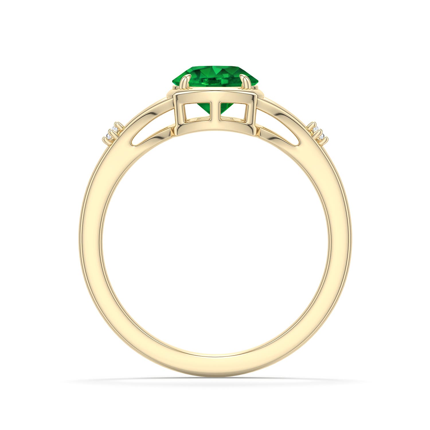 6.5mm AAAA Round Emerald Split Shank Engagement Ring in Yellow Gold - side 1