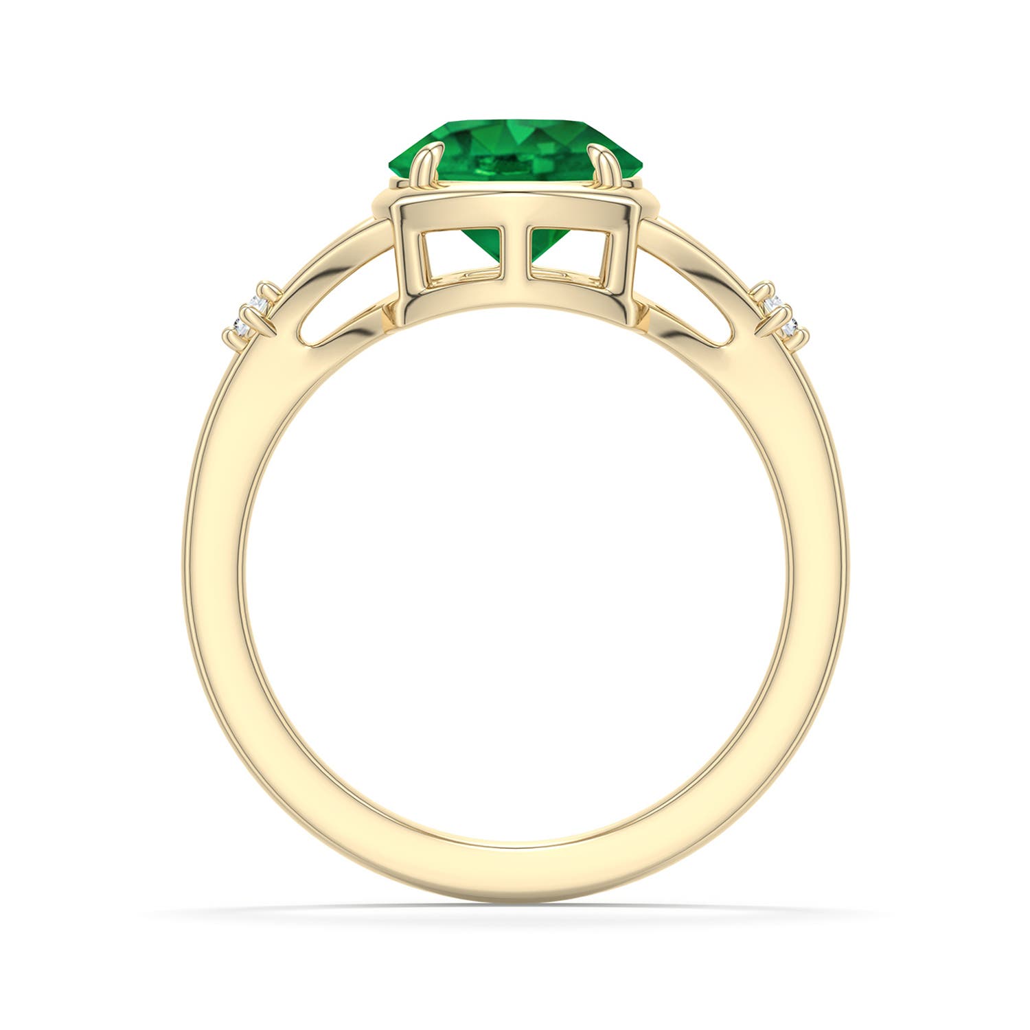 8mm AAA Round Emerald Split Shank Engagement Ring in 18K Yellow Gold - side 1