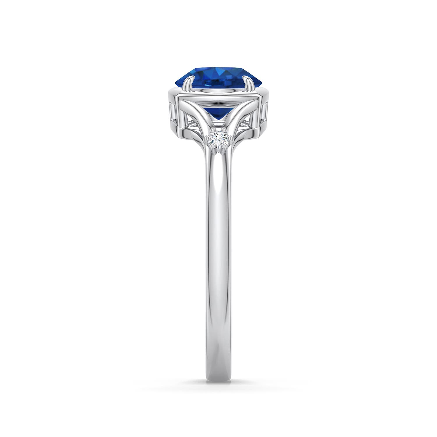 6.5mm AAA Round Blue Sapphire Split Shank Engagement Ring in White Gold - side 2 - side 3