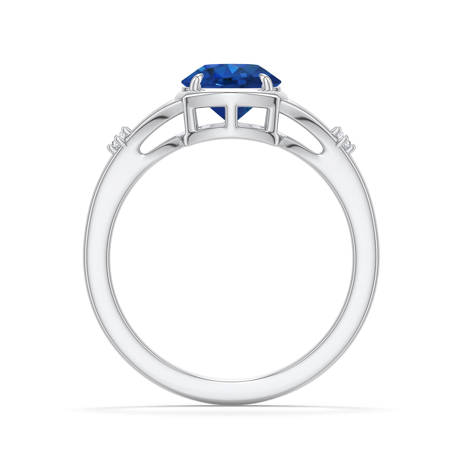 7mm AAA Round Blue Sapphire Split Shank Engagement Ring in White Gold - side 1