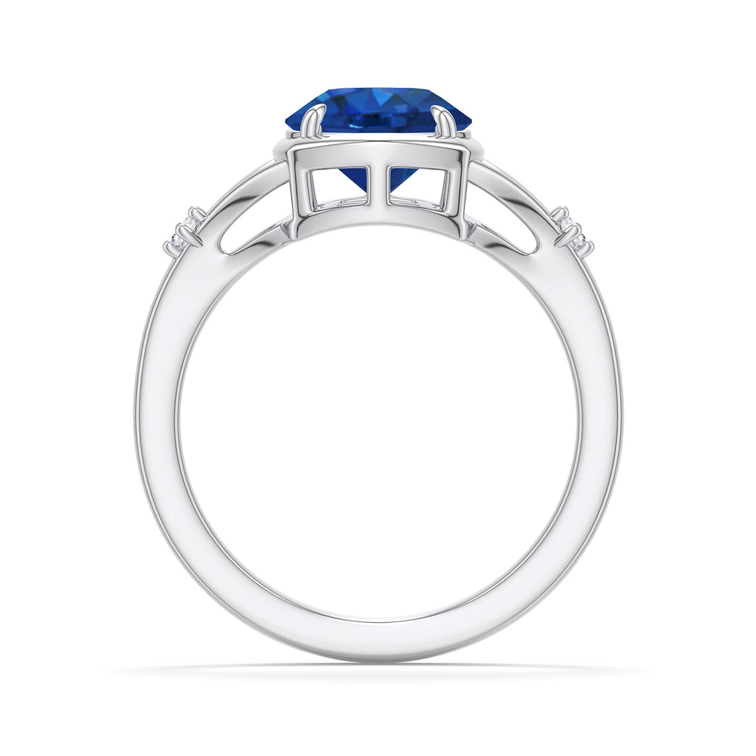 8mm AAA Round Blue Sapphire Split Shank Engagement Ring in White Gold - side 1