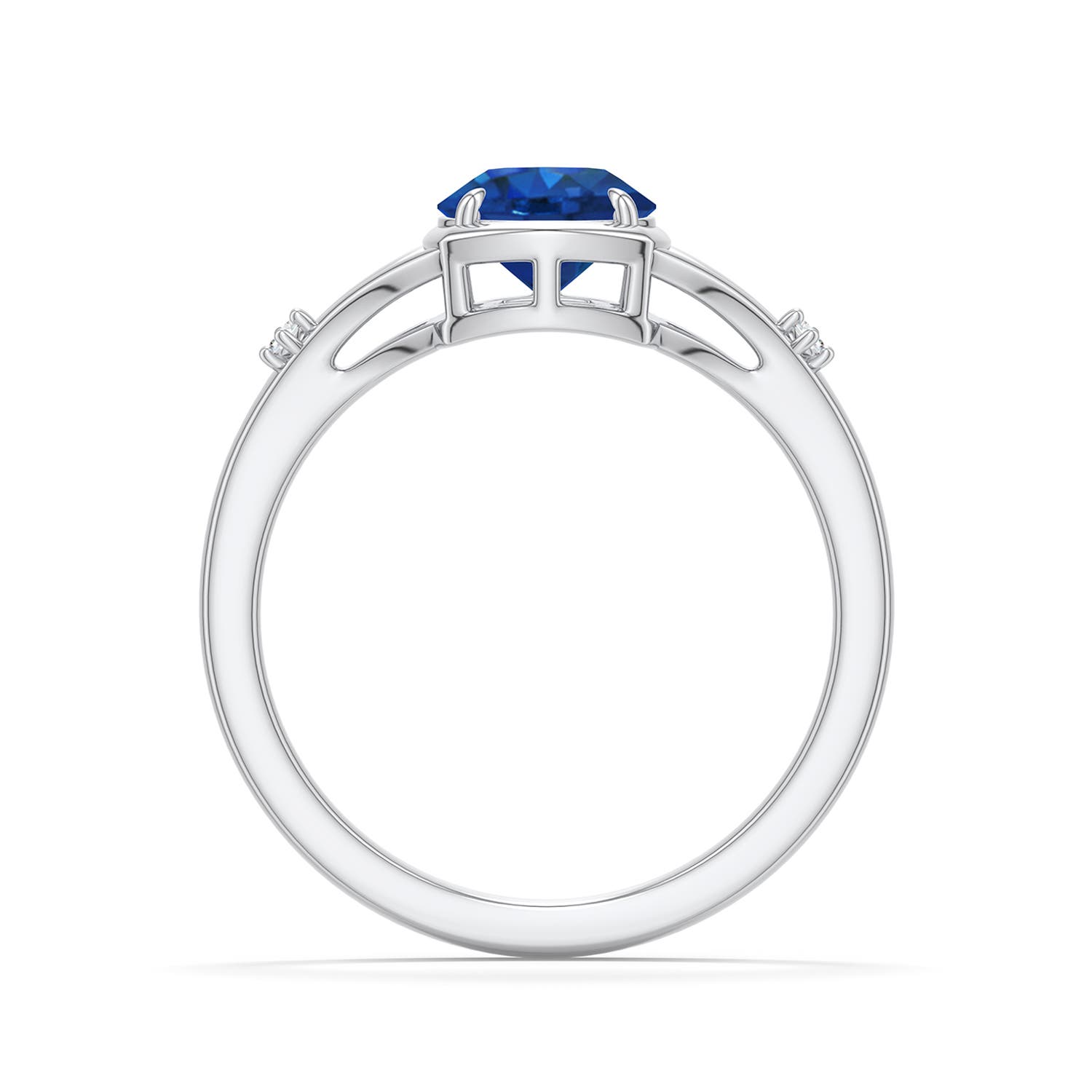 6.5mm AAA Round Blue Sapphire Split Shank Engagement Ring in 18K White Gold - side 1