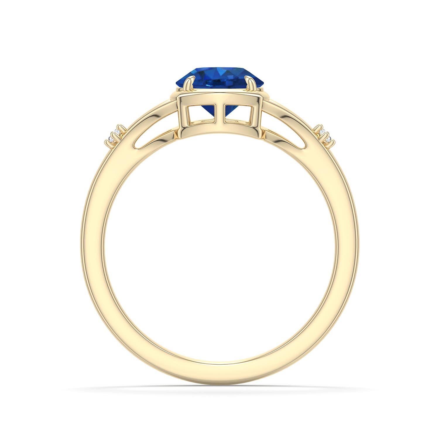 6.5mm AAA Round Blue Sapphire Split Shank Engagement Ring in Yellow Gold - side 1