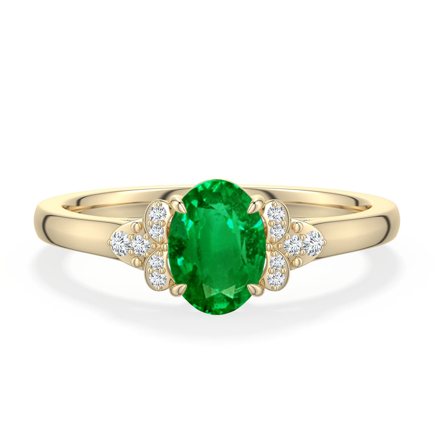 7x5mm AAAA Oval Emerald Engagement Ring in Yellow Gold - main