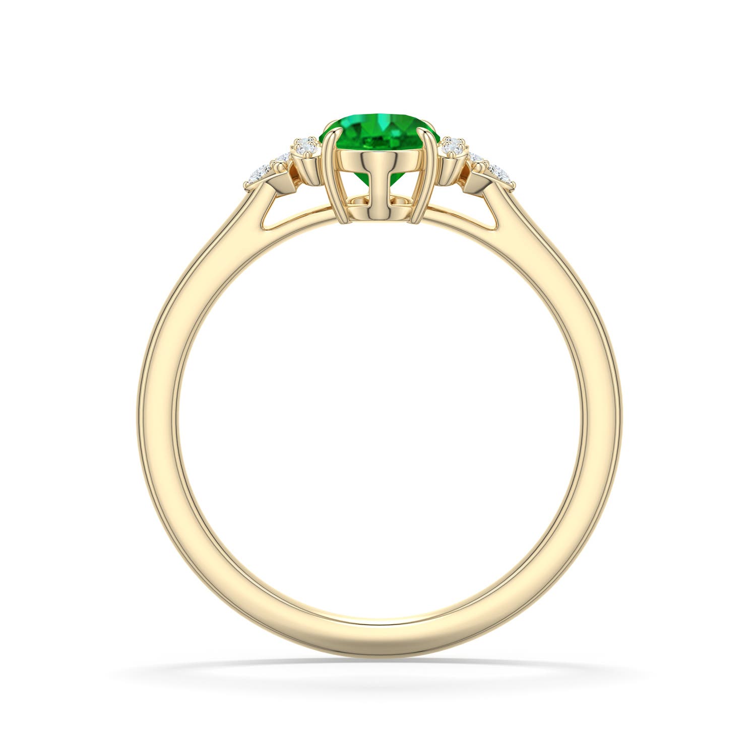7x5mm AAAA Oval Emerald Engagement Ring in Yellow Gold - side 1