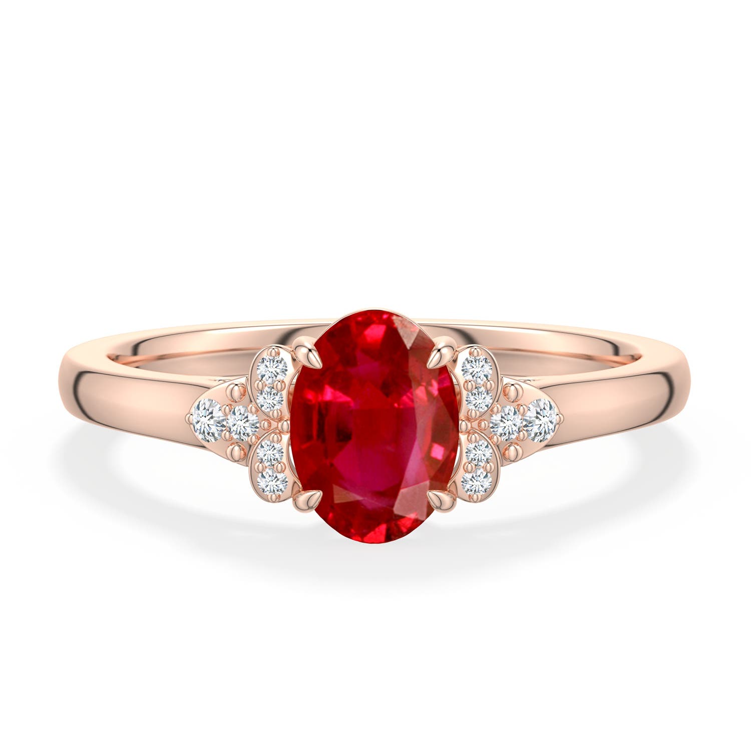 7x5mm AAA Oval Ruby Engagement Ring in Rose Gold - main
