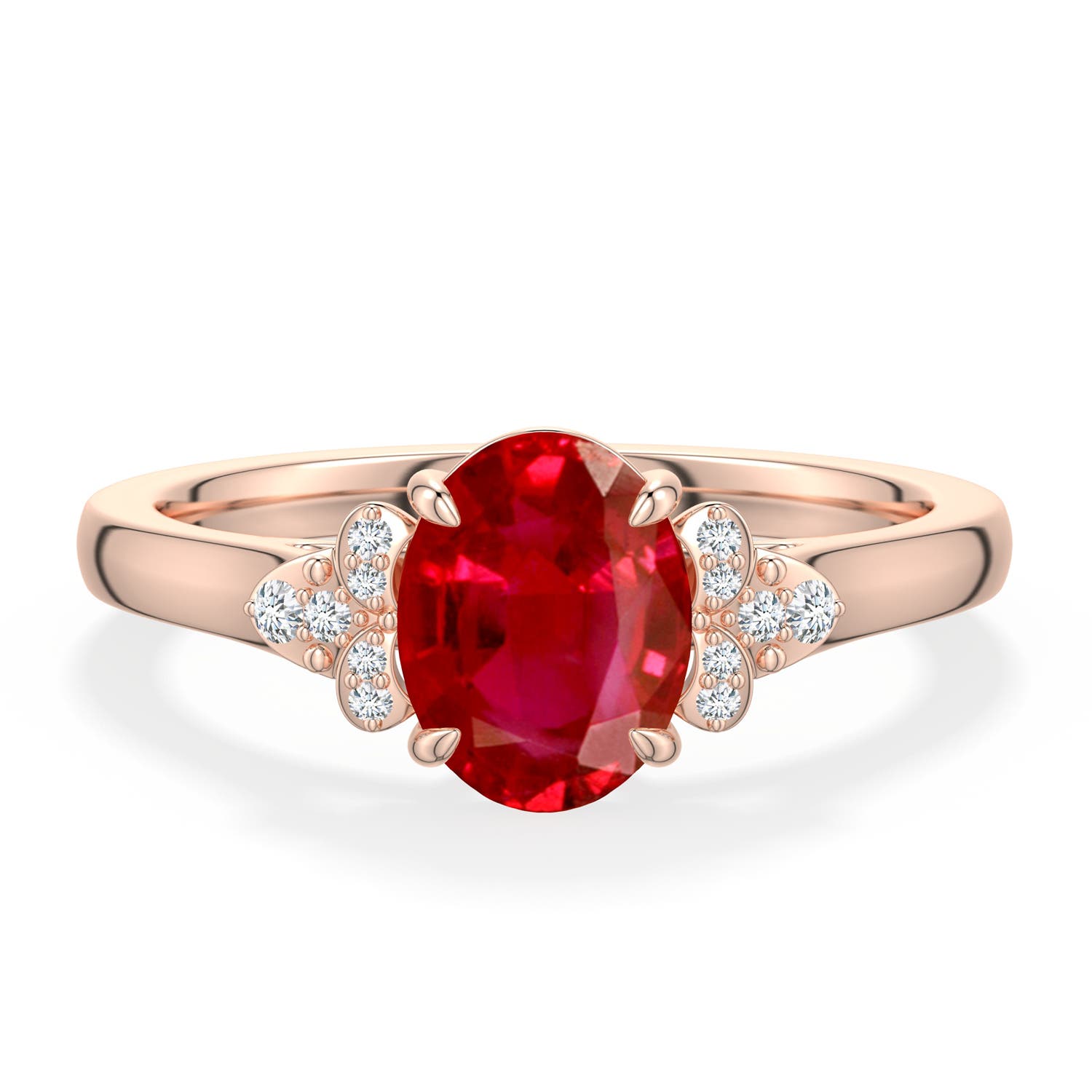 8x6mm AAA Oval Ruby Engagement Ring in Rose Gold - main