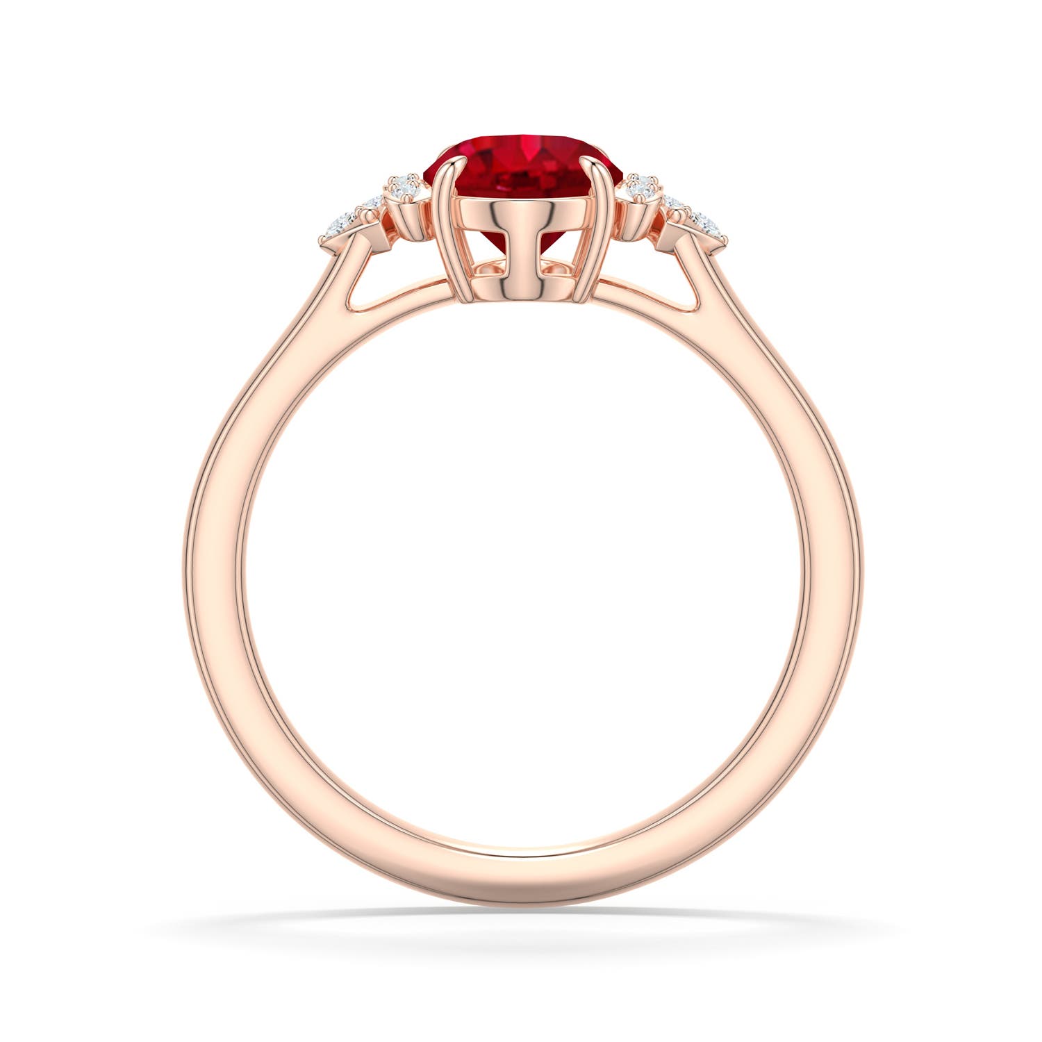 8x6mm AAA Oval Ruby Engagement Ring in Rose Gold - side 1