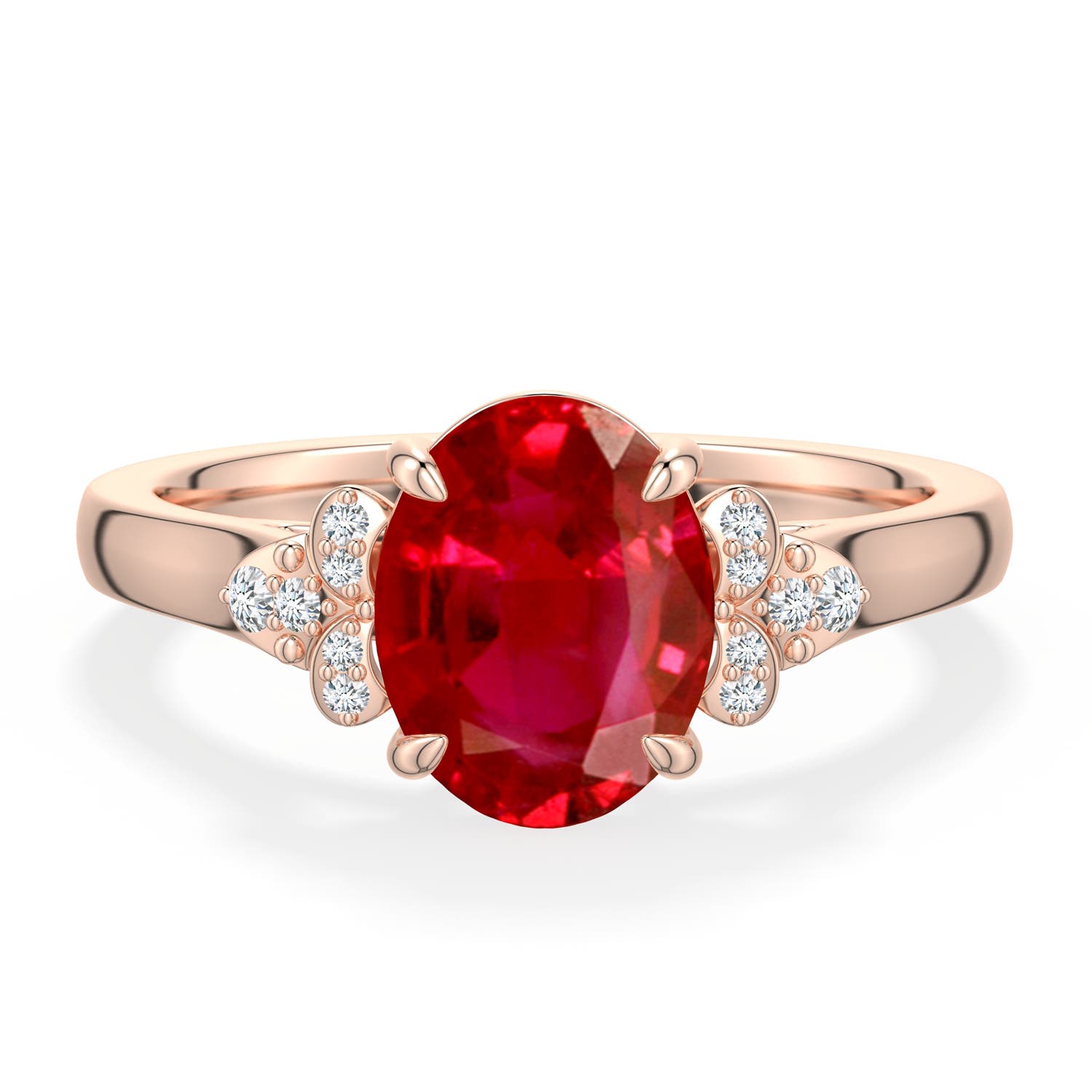 9x7mm AAA Oval Ruby Engagement Ring in Rose Gold - main