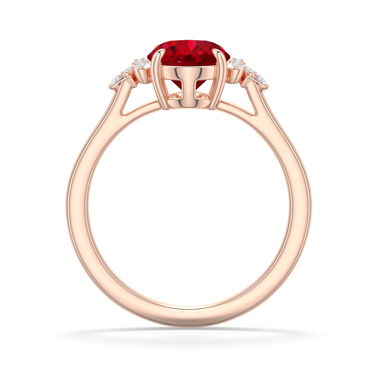 9x7mm AAA Oval Ruby Engagement Ring in Rose Gold - side 1