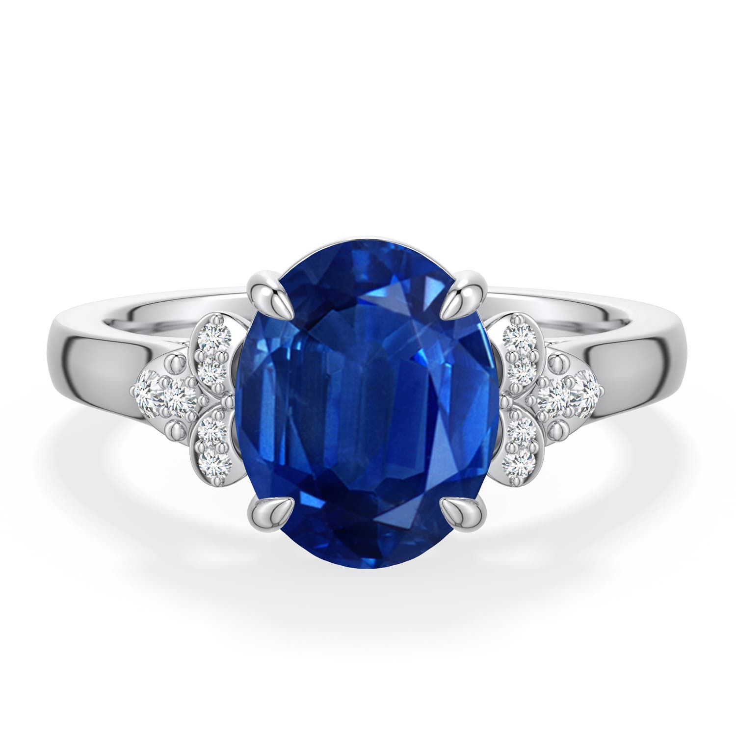 10x8mm AAA Oval Blue Sapphire  Engagement Ring in White Gold - main