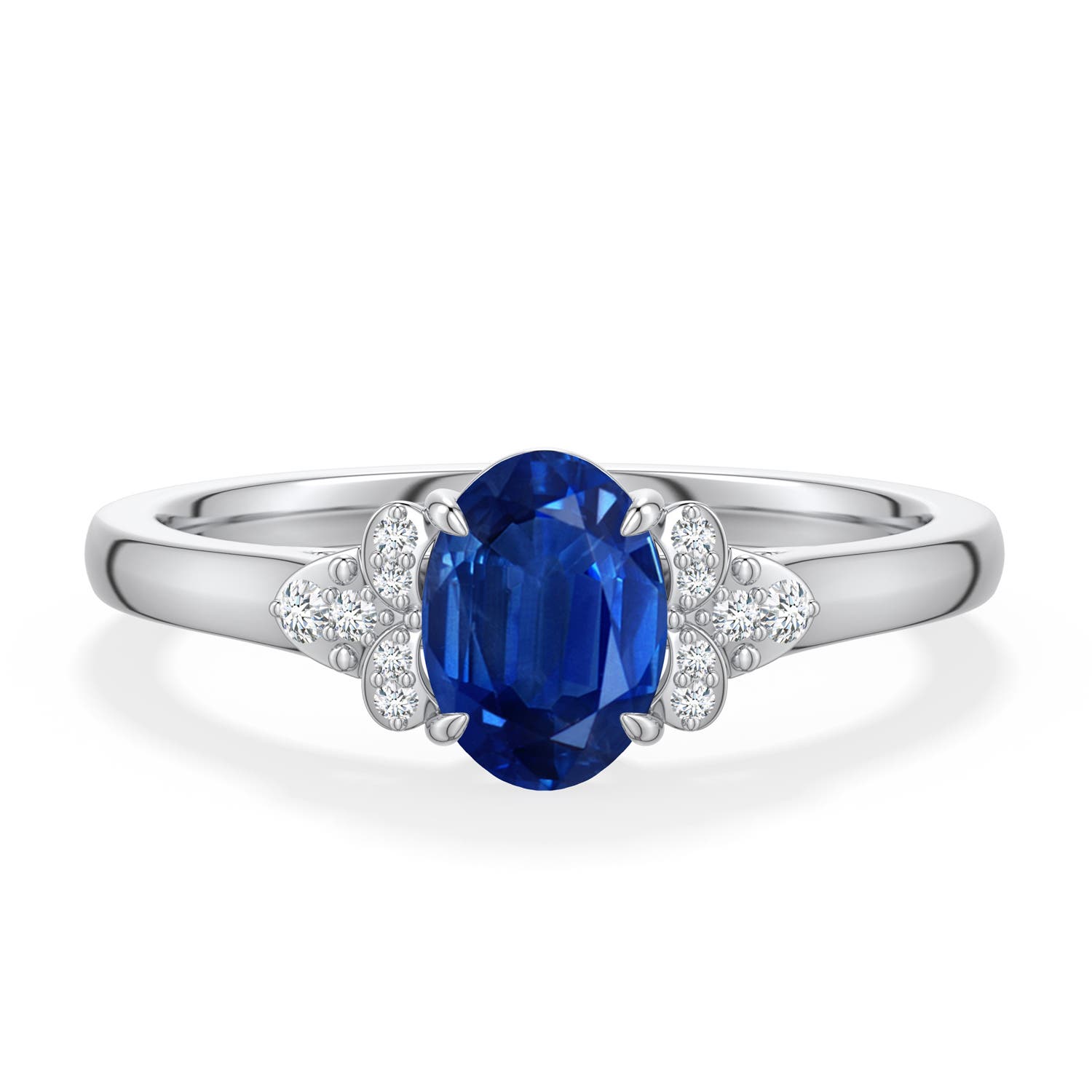 7x5mm AAA Oval Blue Sapphire Engagement Ring in White Gold - main