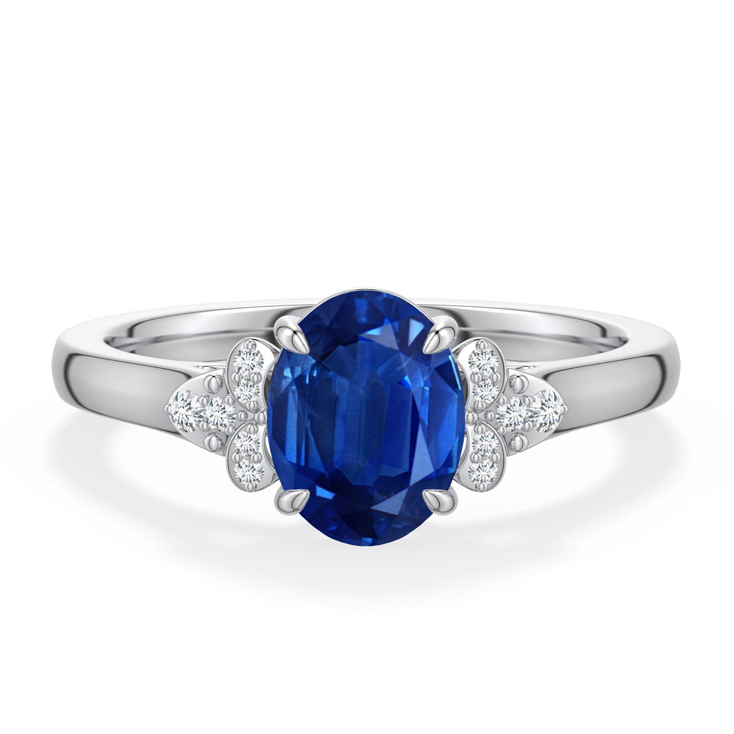 8x6mm AAA Oval Blue Sapphire  Engagement Ring in White Gold - main