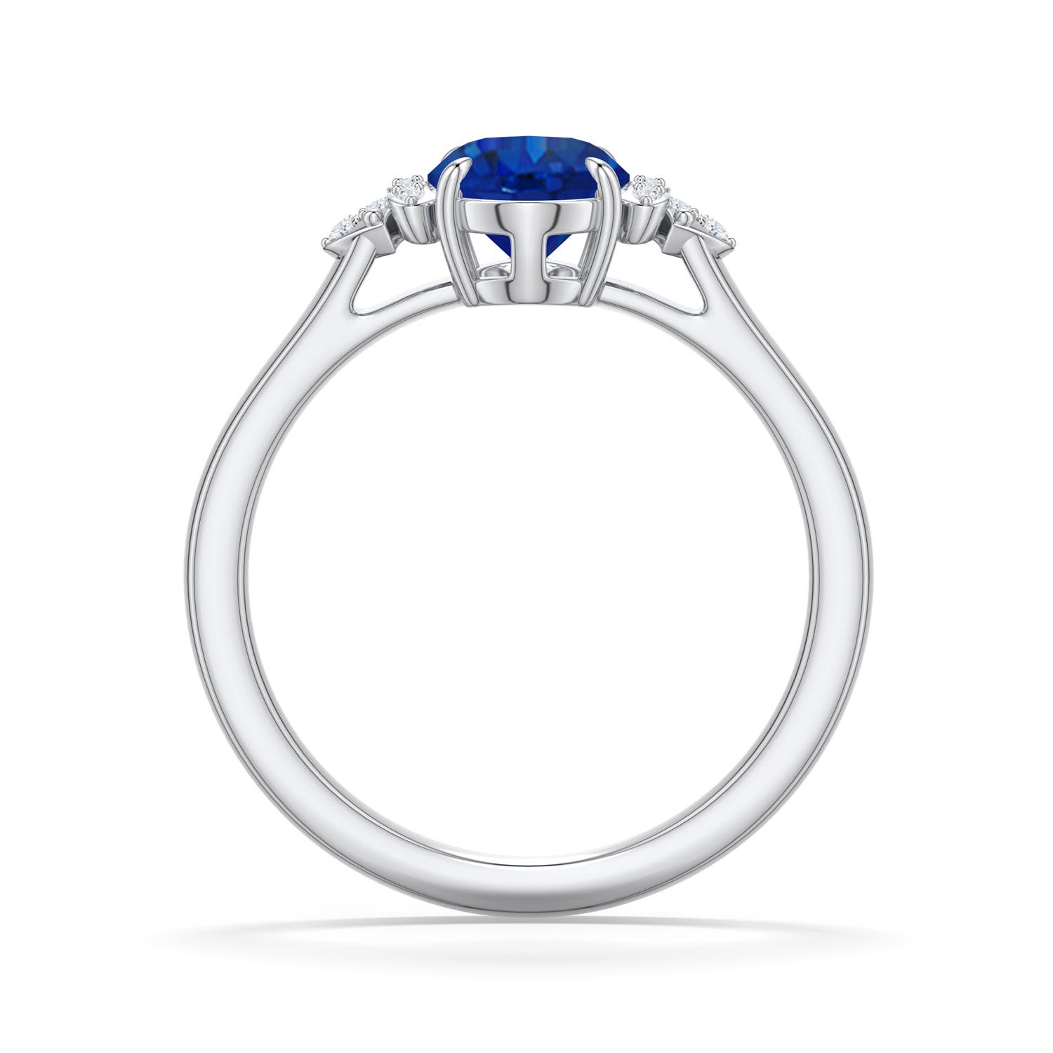 8x6mm AAA Oval Blue Sapphire  Engagement Ring in White Gold - side 1