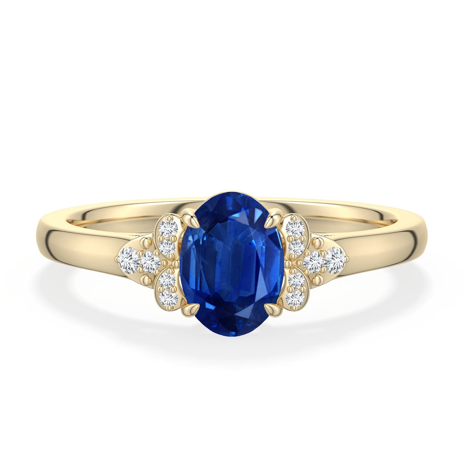 7x5mm AAA Oval Blue Sapphire  Engagement Ring in Yellow Gold - main