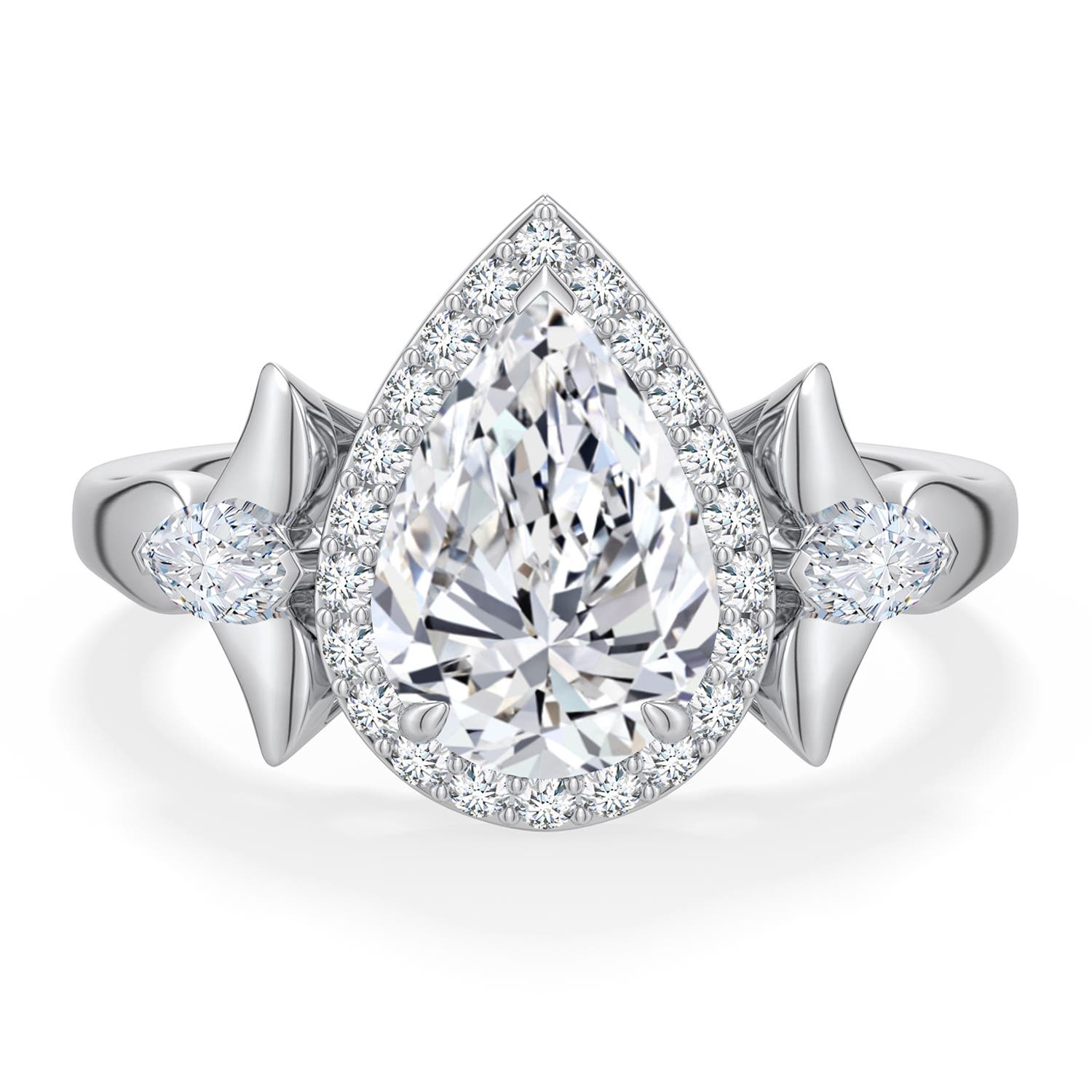10x6.5mm GVS2 Pear Diamond Halo Engagement Ring with Marquise Accents in 950 Platinum - main