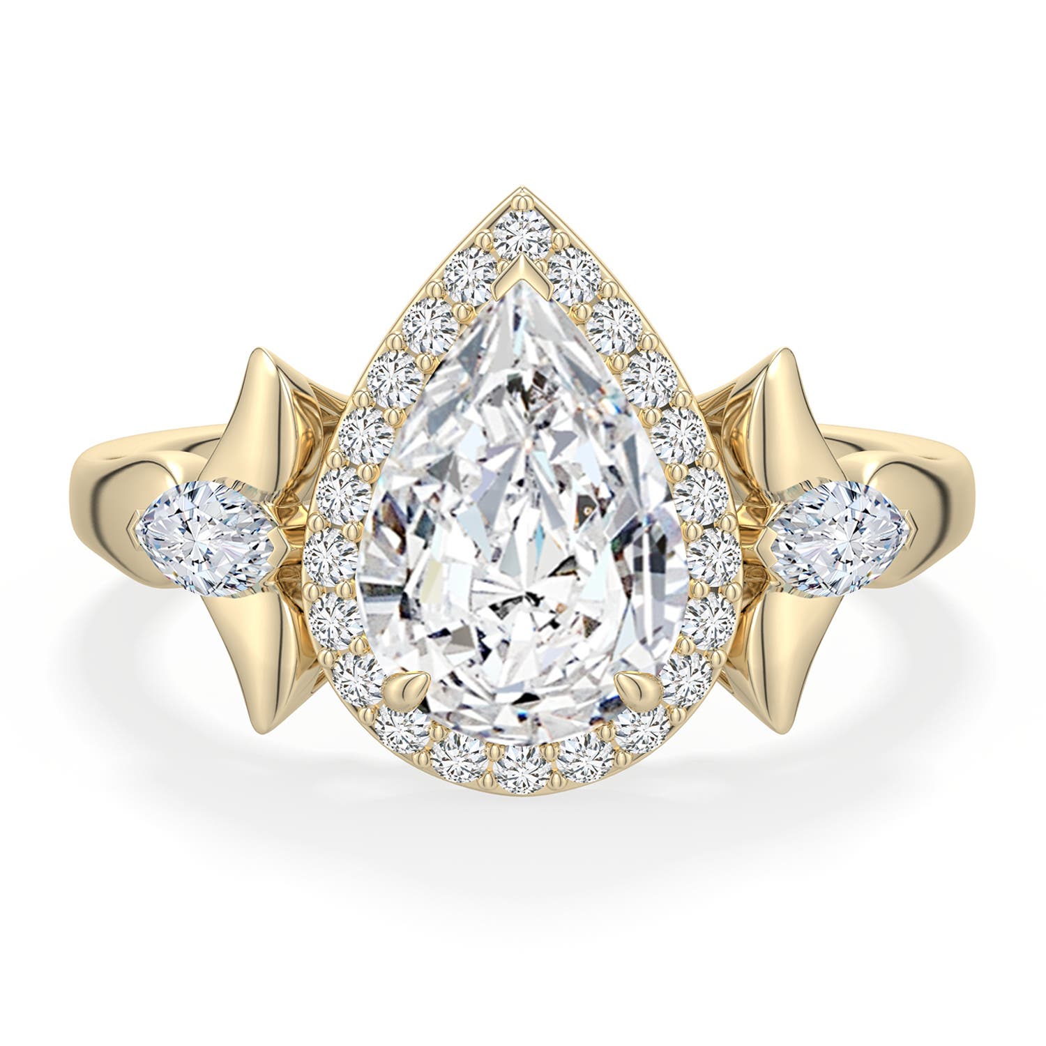 10x6.5mm HSI2 Pear Diamond Halo Engagement Ring with Marquise Accents in Yellow Gold - main