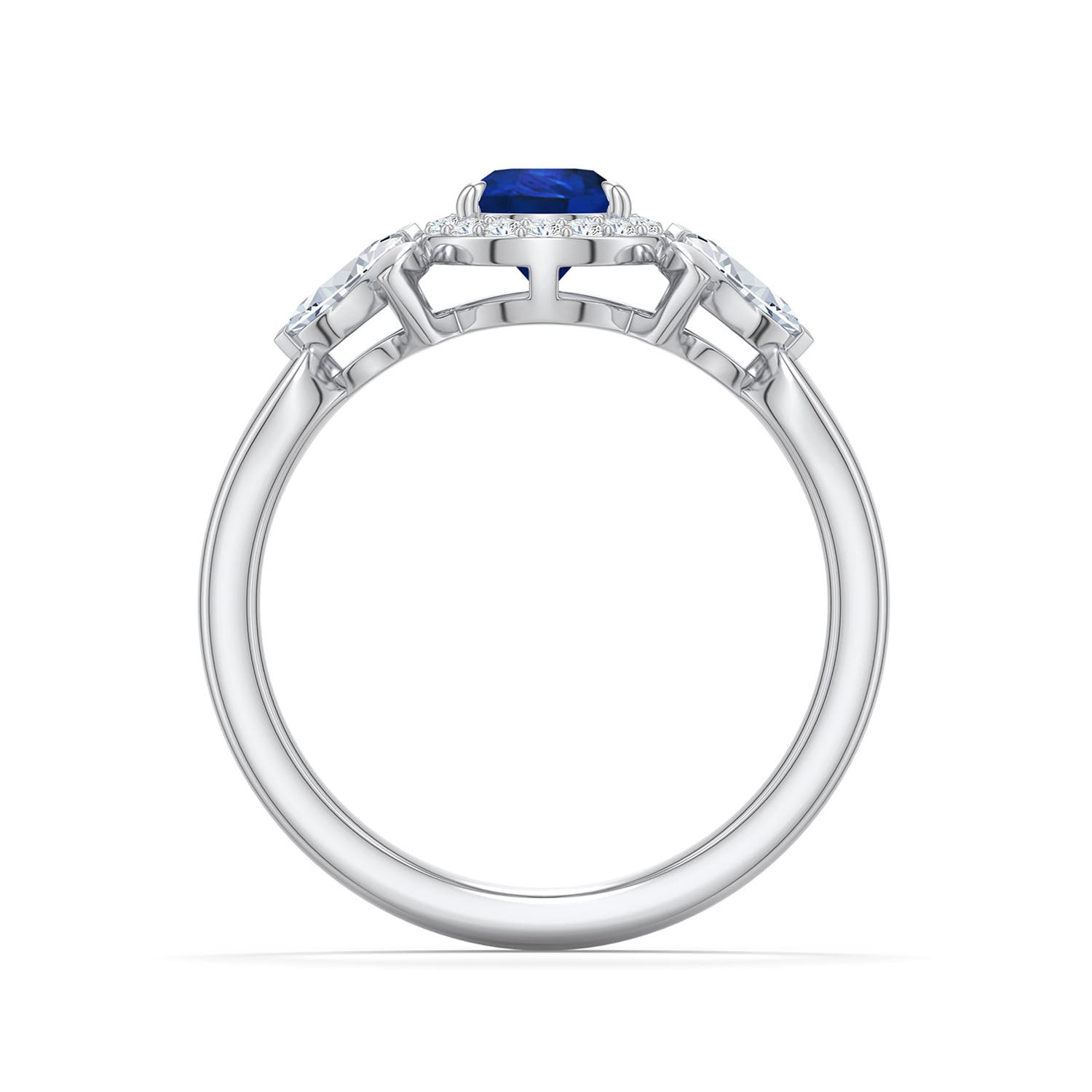 7x5mm AAA Pear Blue Sapphire Halo Engagement Ring with Marquise Accents in White Gold - side 1