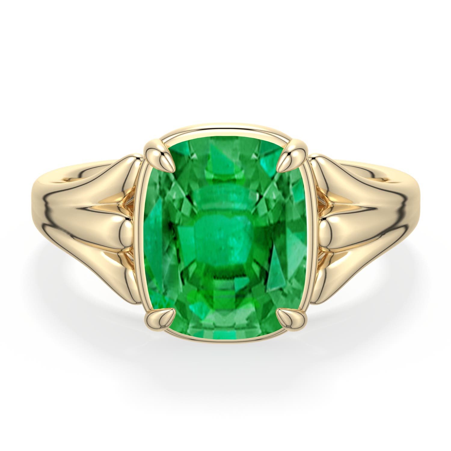 10x8mm AAA Cushion Rectangular Emerald Scrollwork Engagement Ring in Yellow Gold - main